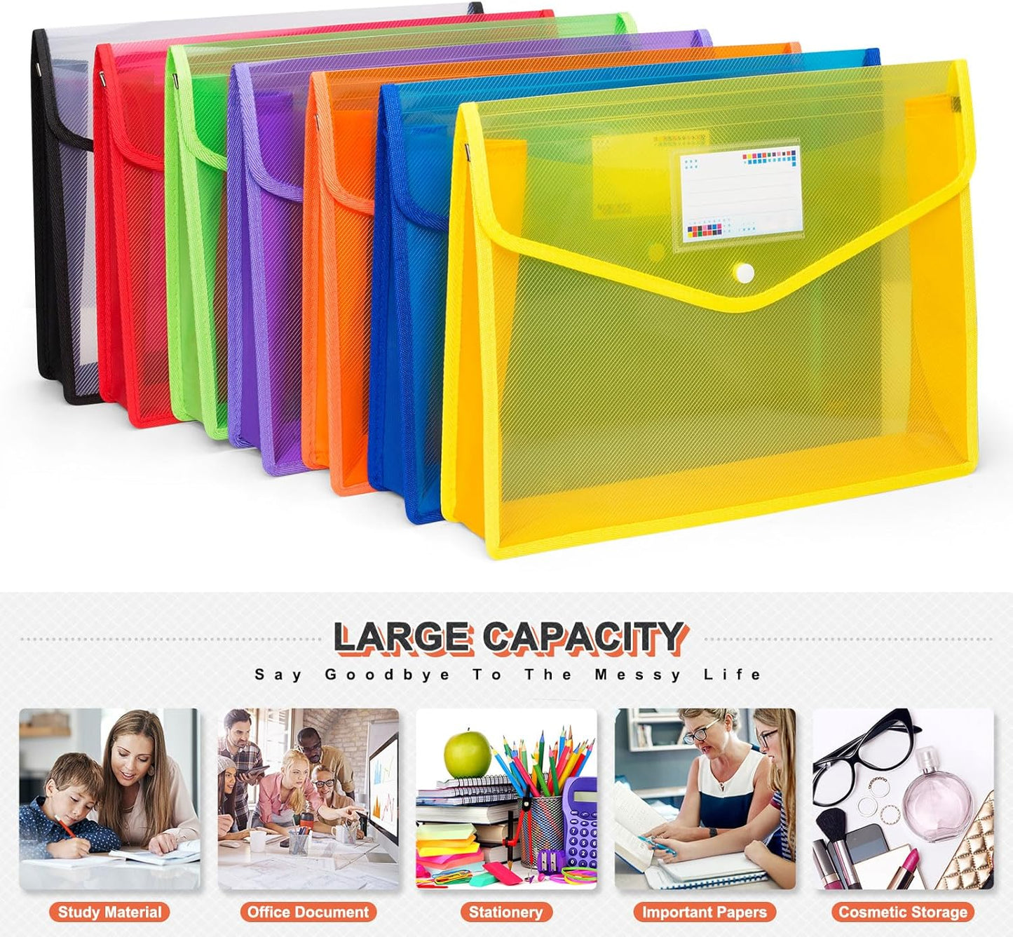 Plastic File Folders, Waterproof Transparent Expandable File Organiser, Portable Large Capacity A4B4 File Wallet for Office Business School (7 Pack)
