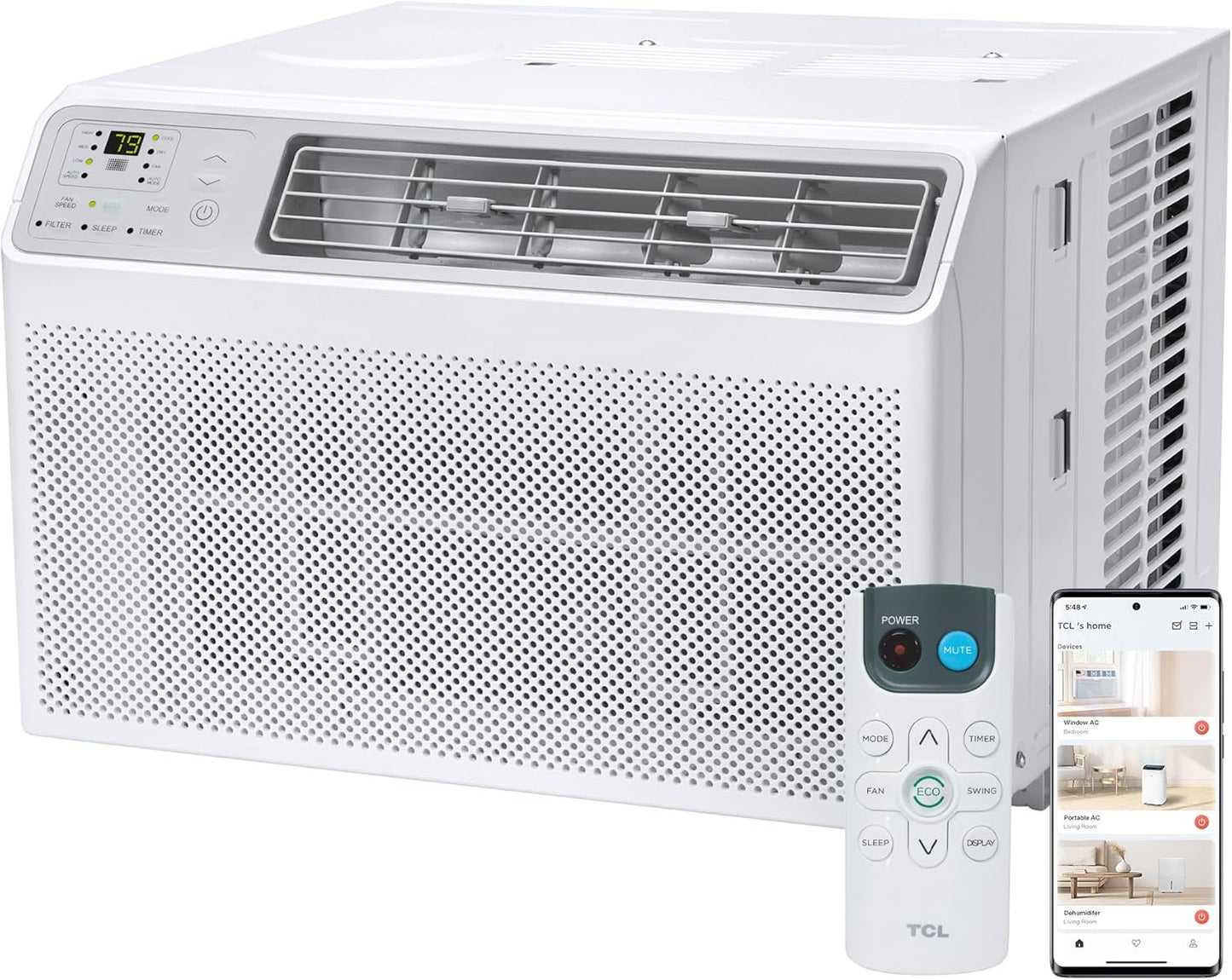 TCL H10W35W 10,000 10000 BTU Smart Window Air Conditioner, Fan & Dehumidifier, 450 Sq. Ft, Remote Control, Compatible with Alexa/Google Assistant, White