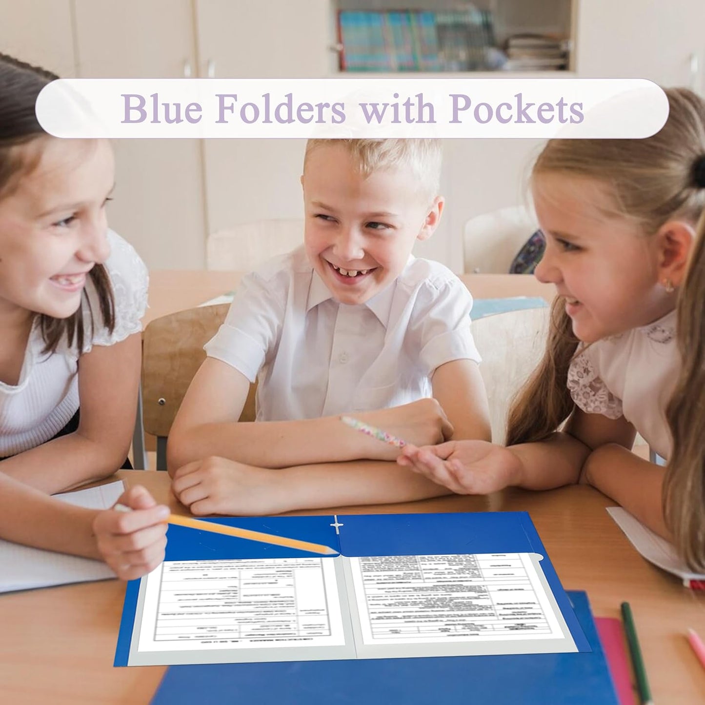 Zzrywuty File Folders with Pockets Letter Size, 100-Pack Paper Folders with Card Slot, Two Pocket Folders for School Students, Businessmen, Home and Office Workers（Blue）