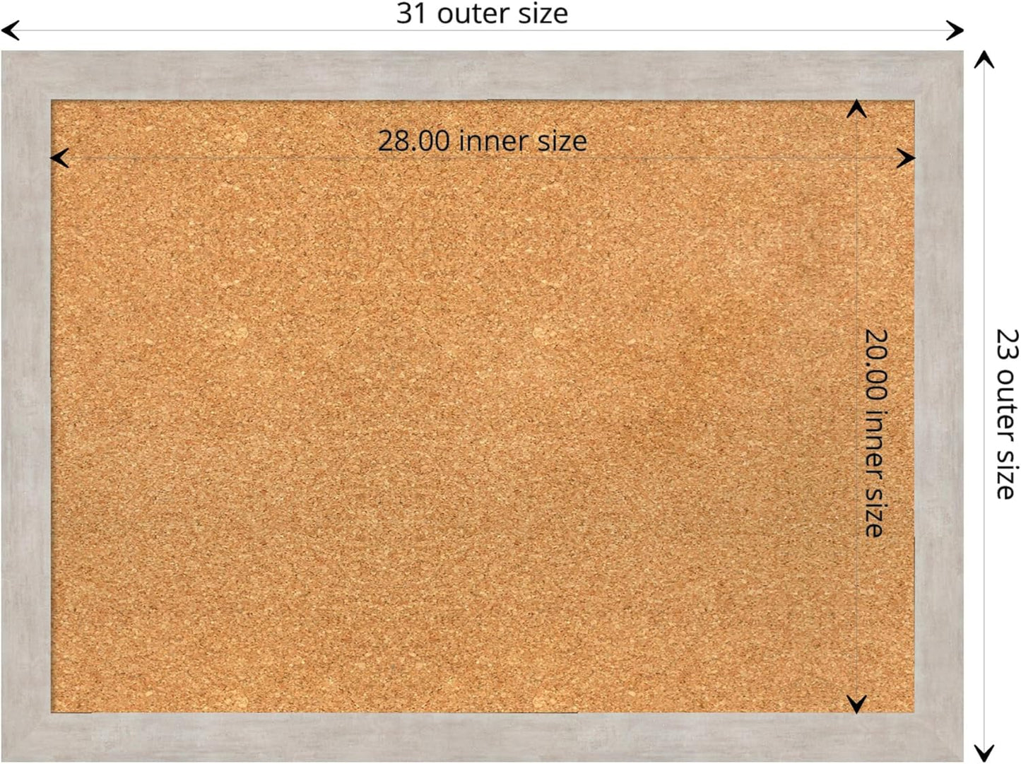 Amanti Art Natural Cork Board for Wall, 23x31 Vision Board with Silver Wood Frame, Medium Corkboard Office Decor for Home Organization, Casual Corkboard Pinboard to display items for home organization