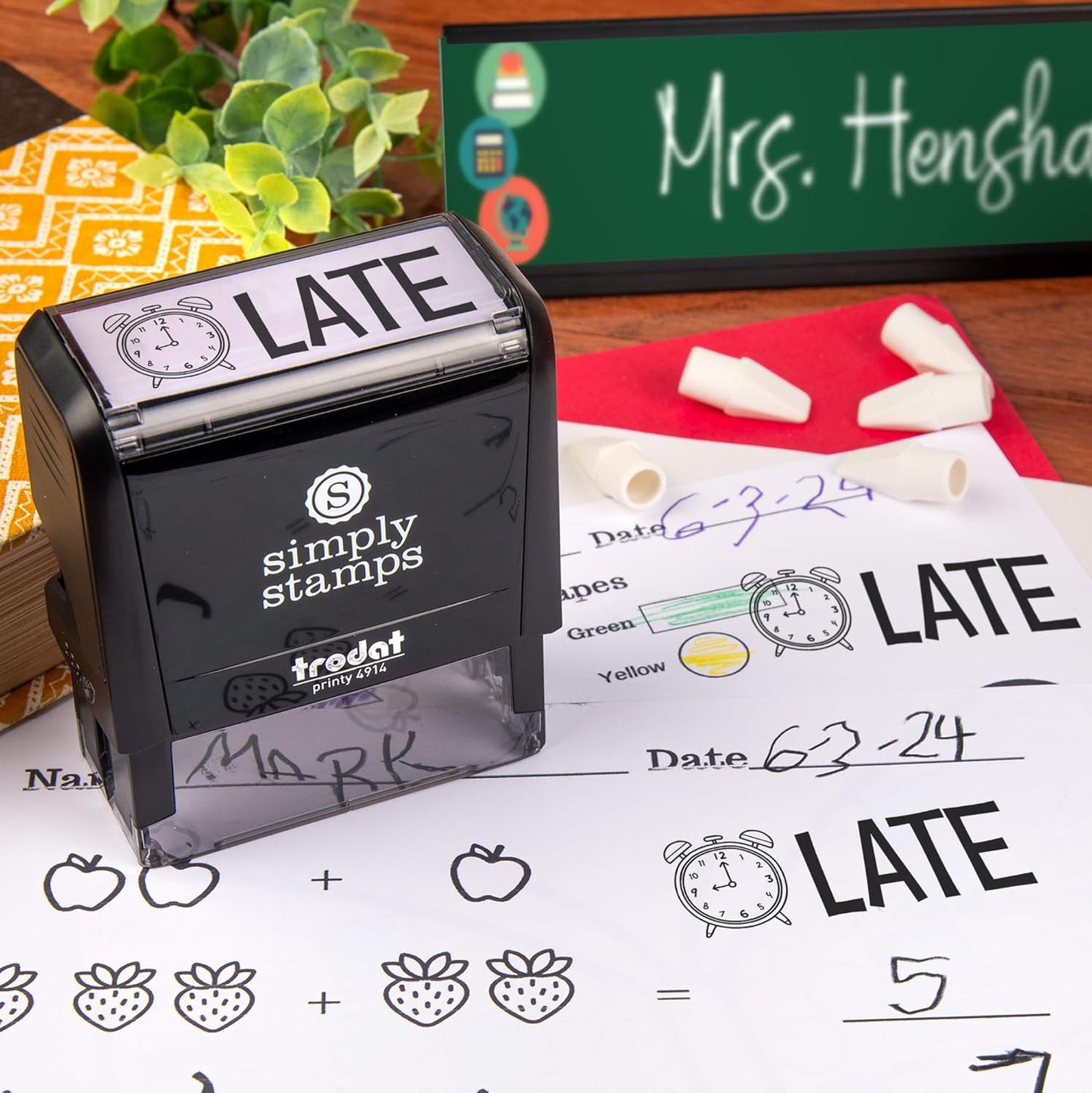 Custom Self-Inking Stamps | 49 Fun Phrases | Grading Made Easy | Classroom, Library and Book Stamps (Large)