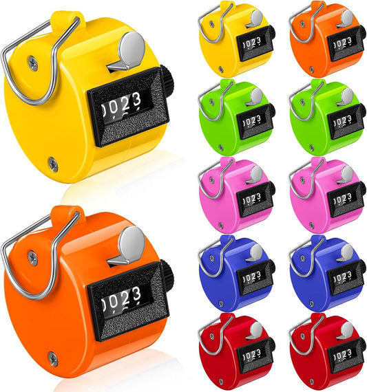 12 Pcs Handheld Tally Counter, 4 Digit Number Clicker Counter, Metal Hand Mechanical Register for Coaching, Knitting, People, Golf and Row