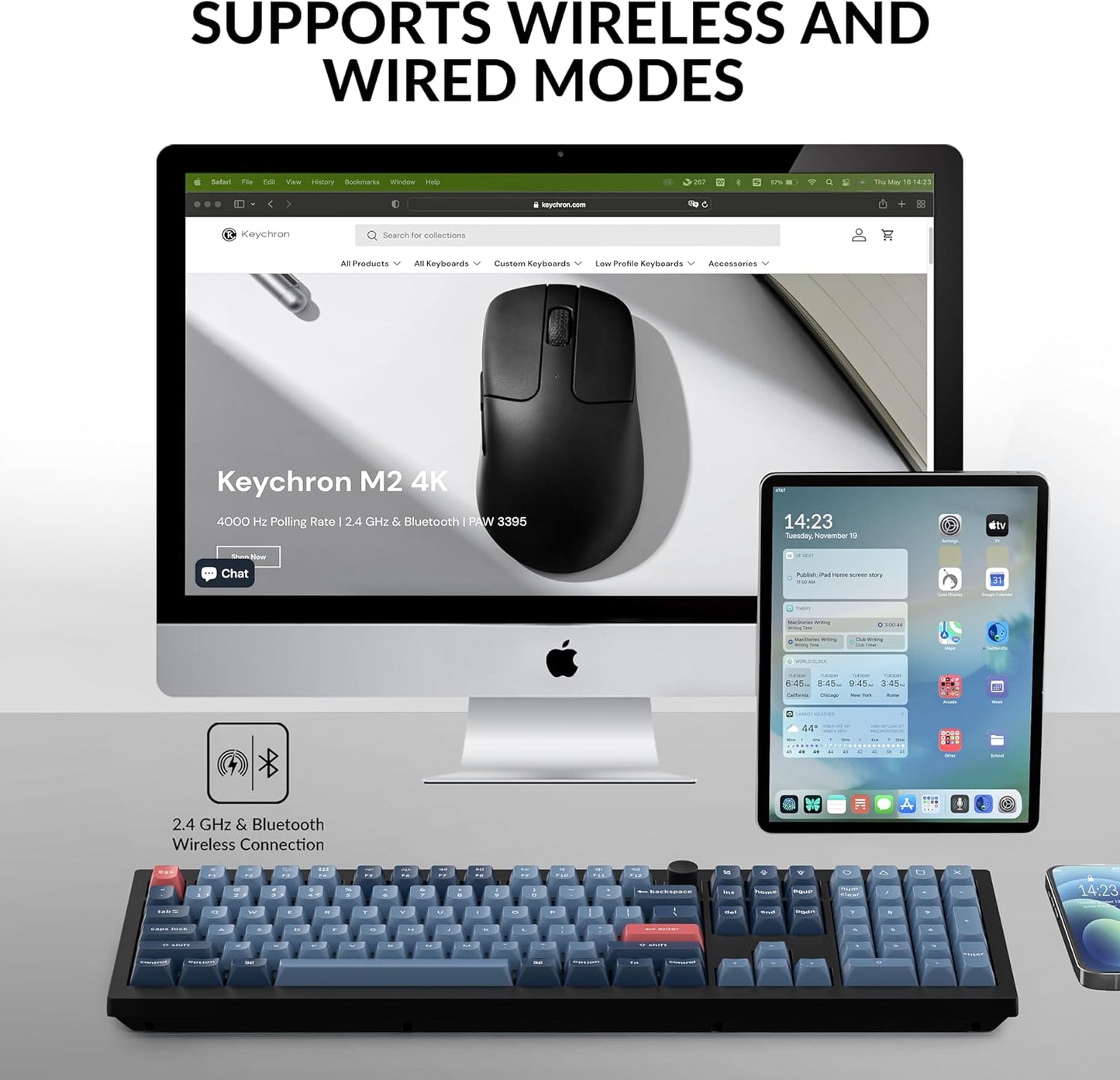 Keychron V6 Max Wireless Custom Mechanical Keyboard, 2.4 GHz Bluetooth QMK Full-Size Layout RGB with Hot-swappable Gateron Banana Switch Compatible with Mac Windows Linux