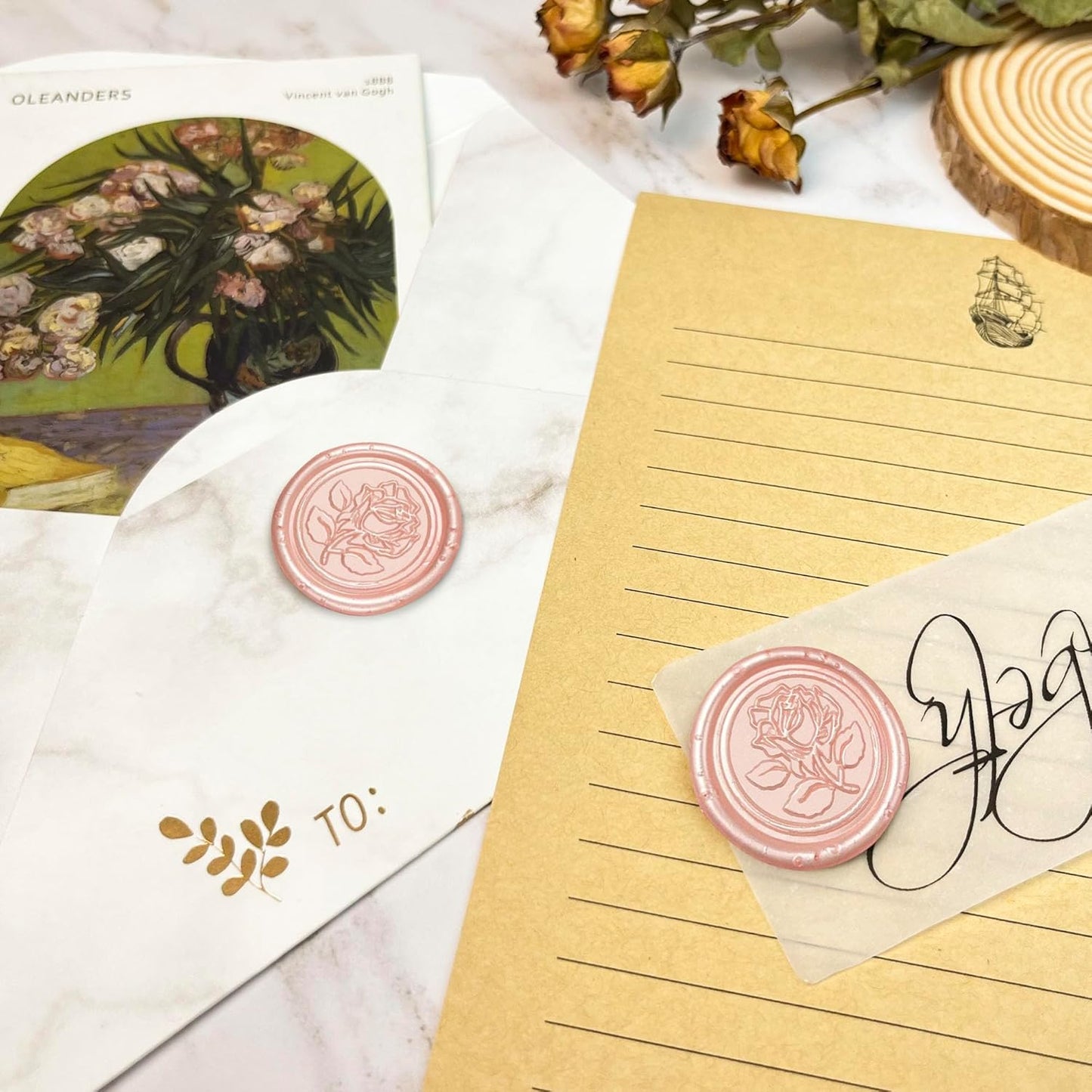 100Pcs Wax Seal Stickers Handmade Envelope Seals Self Adhesive Wax Stickers for Wedding Party Invitations, Envelope, Gift Wrap, Christmas(Rose Style, Pink)