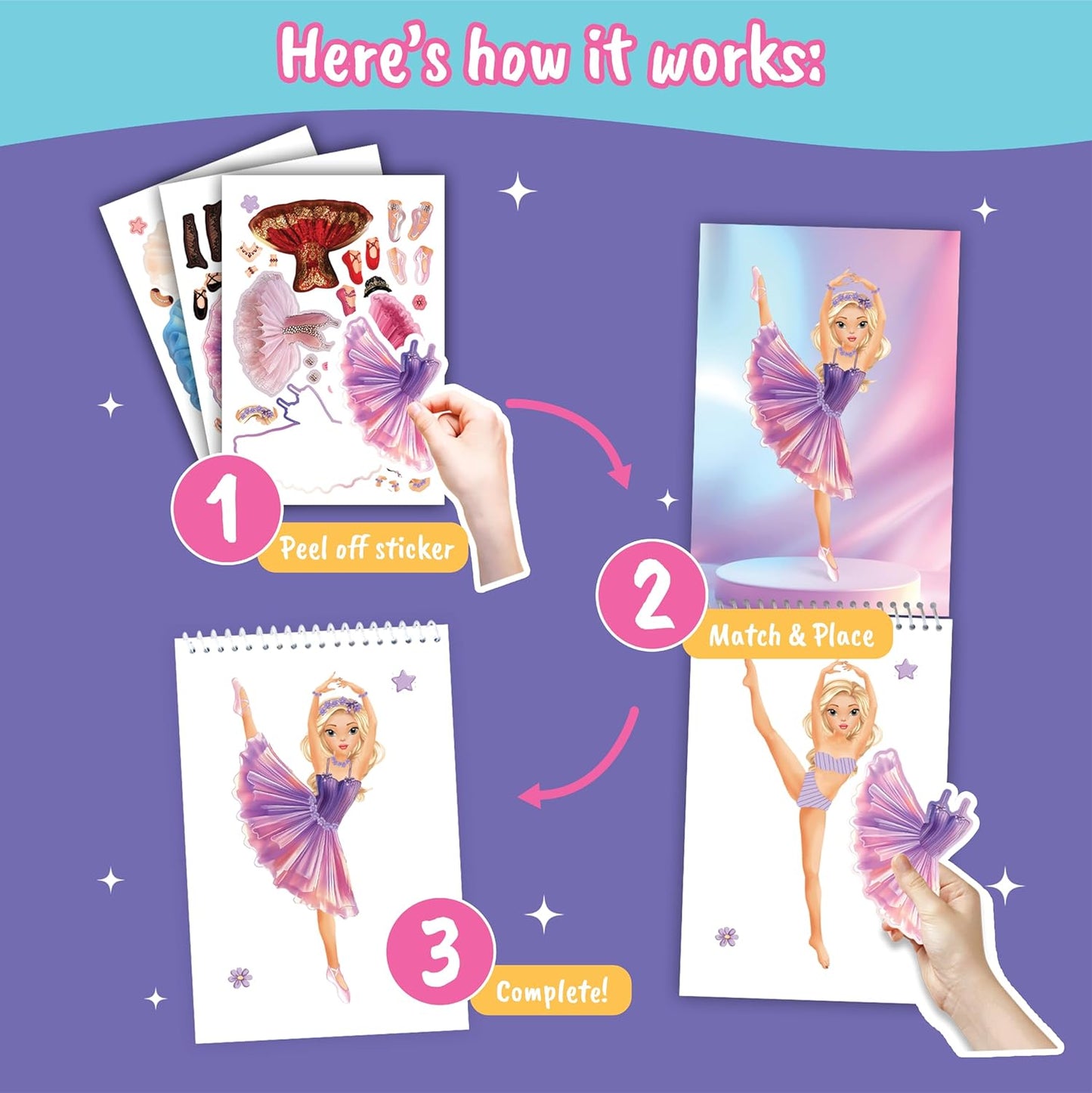 Sticker Dress Up Ballet - Sticker Activity Book for Kids. Learn Girls Fashion Design for Ballet with Stickers and Guides for Kids 5 and up. with 100+ Removable Stickers