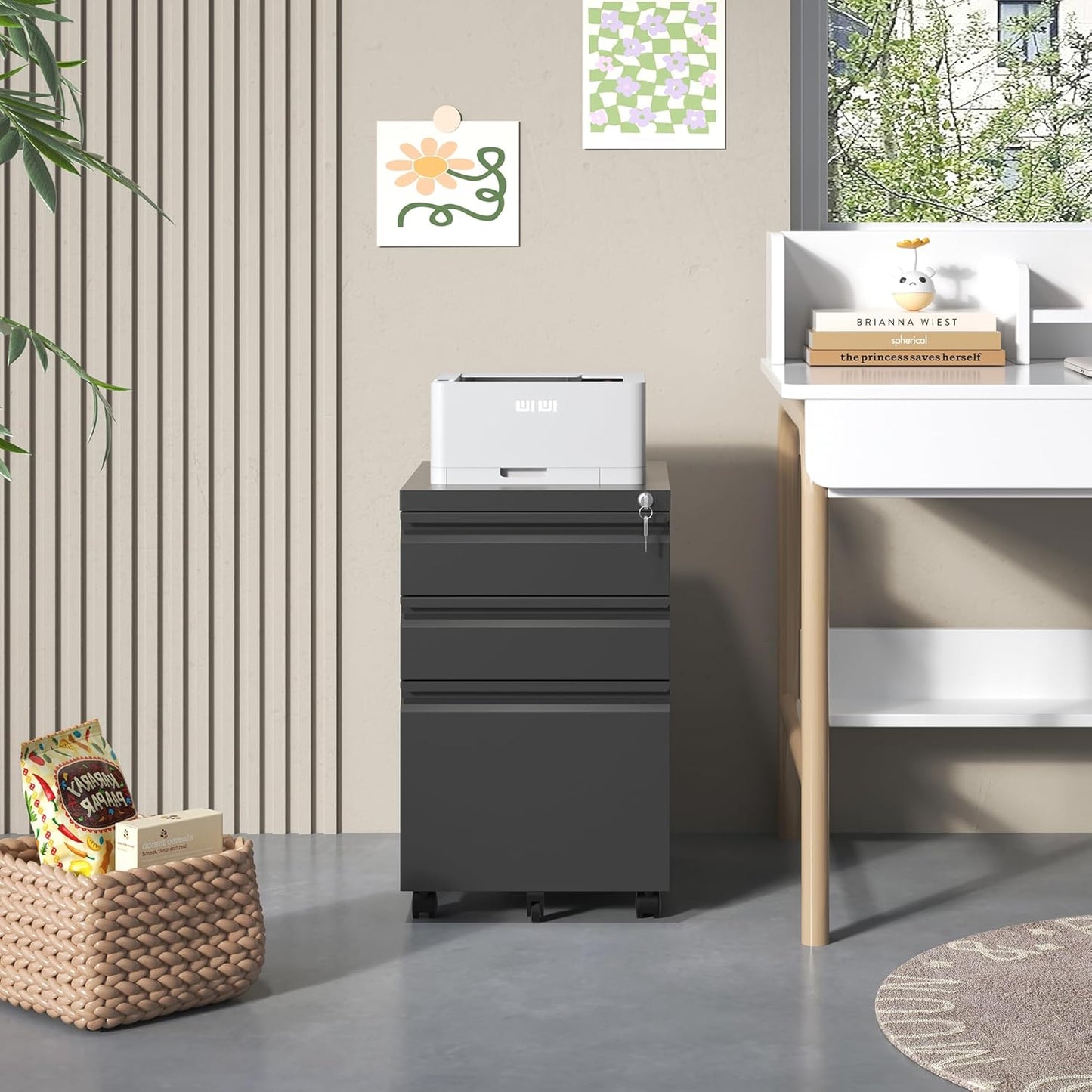 3 Drawer Mobile File Cabinet, Filing Cabinet Home Office for Letter, Legal Size, Fully Assembled Under Desk File Cabinet, Black