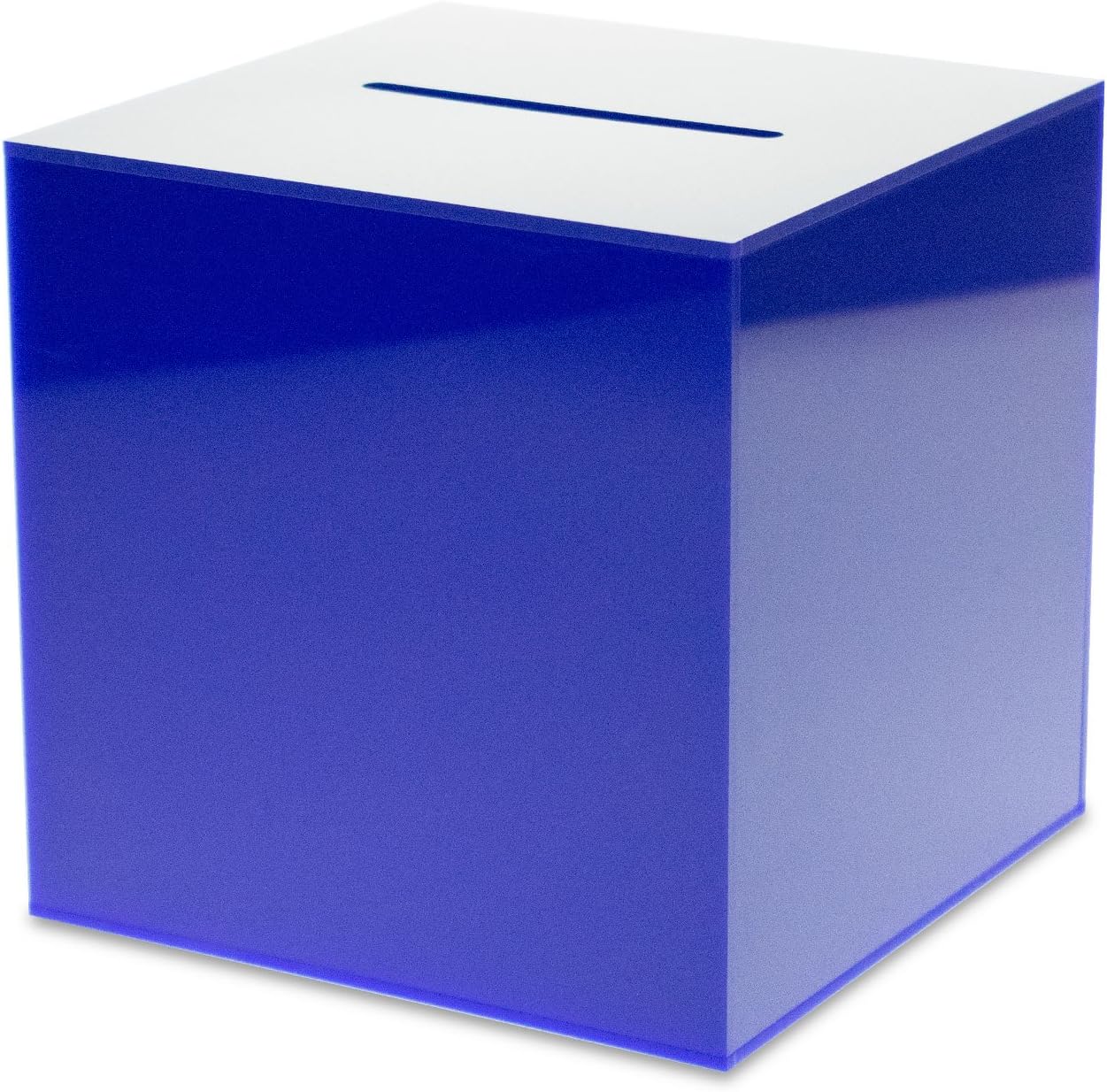 SOURCEONE.ORG Source One Premium Acrylic Cube Donation Box with Deluxe Rear Open Door and Cam Lock Suggestion Box (8 Inch, Blue)