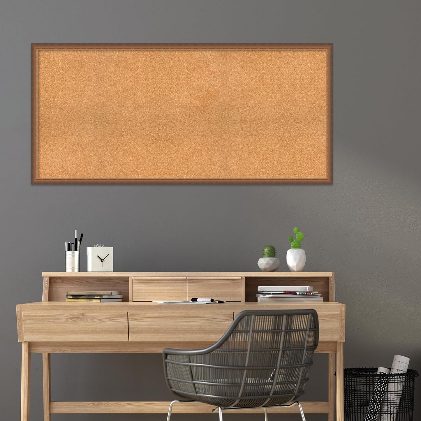 Amanti Art Natural Cork Board for Wall, 28x60 Vision Board with Bronze Frame, Oversize Corkboard Office Decor for Home Organization, Modern Corkboard Pinboard to Display Items for Home Organization