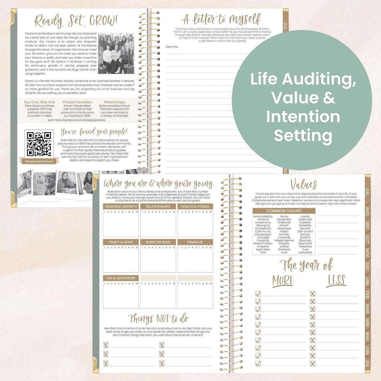 bloom daily planners HARDCOVER 2025-2026 Academic Year Planner (July 2025 - July 2026) - A5 Task Goal Organizer - Aesthetic Monthly & Weekly Inspirational Agenda Book - 5.5" x 8.25" - Green Linen