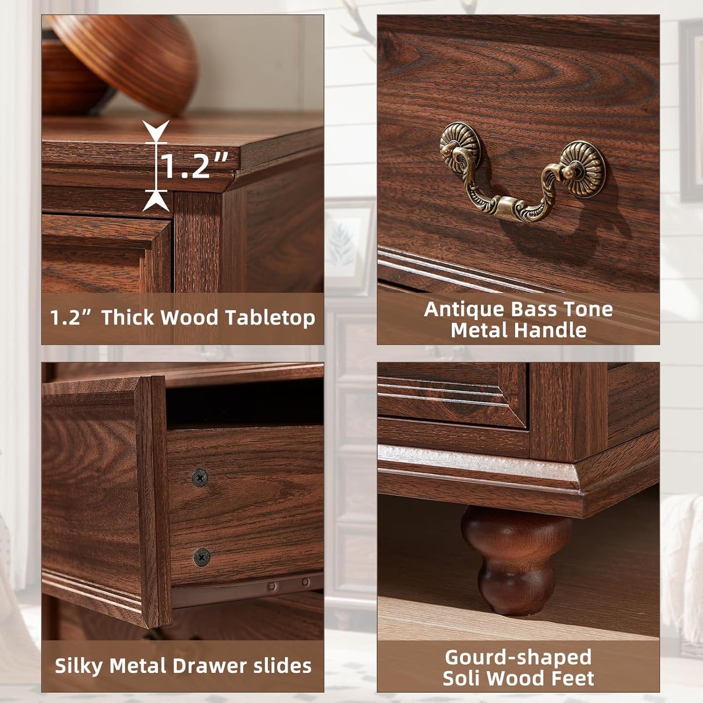 Farmhouse 4 Drawer Dresser for Bedroom, 37" Tall Rustic Chests of Drawers w/ 4 Solid Wood Feet, Mid Century Modern Wooden Closet Storage Dressers Organizer for Living Room, Hallway, Brown