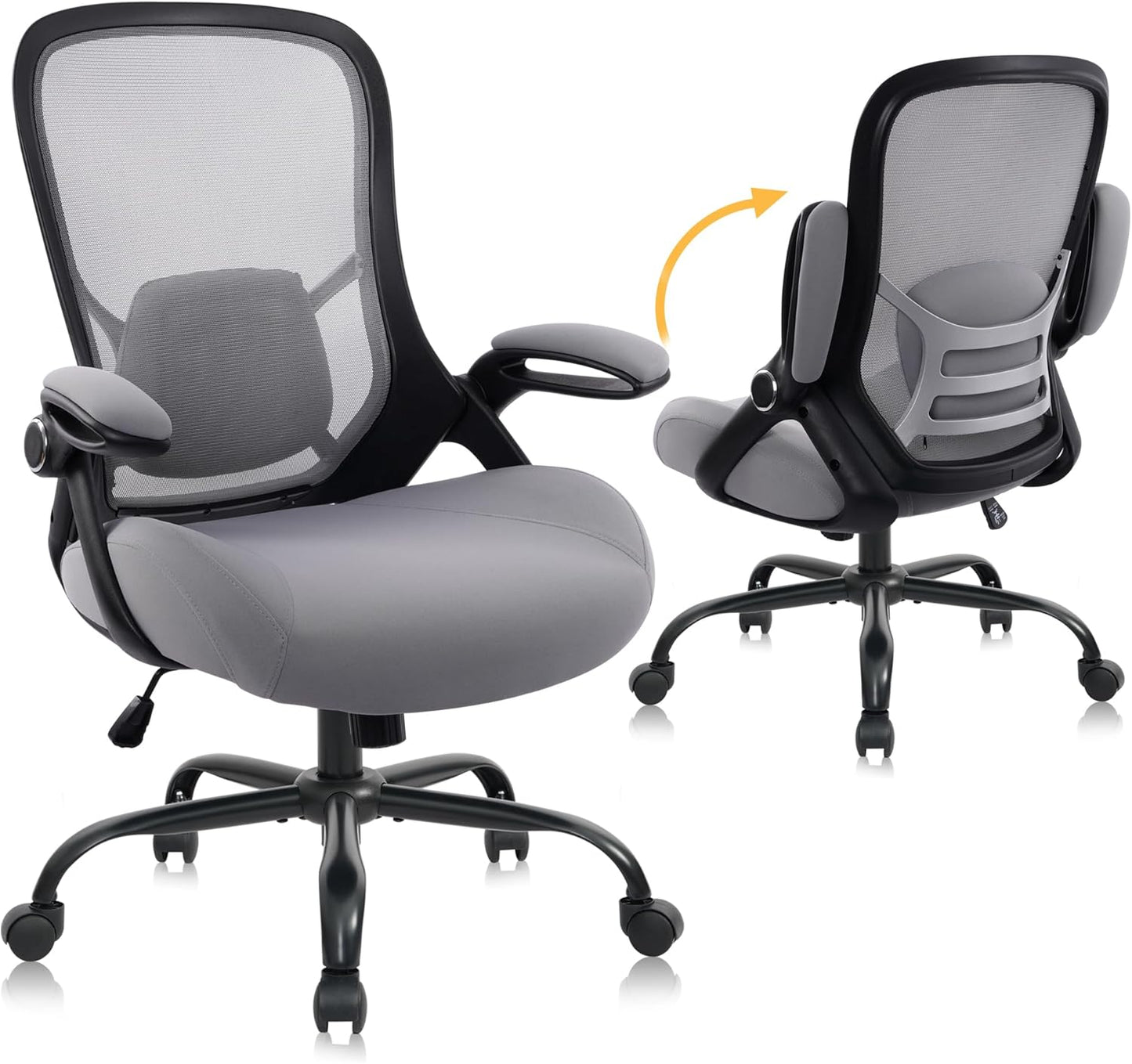 HYLONE 400lbs Heavy Duty Office Chair, 5" Thickened Seat Ergonomic Desk Chair with Adjustable Armrests, Home Office Computer Chairs for Long Hours Mesh Executive Chair(Dark Grey)