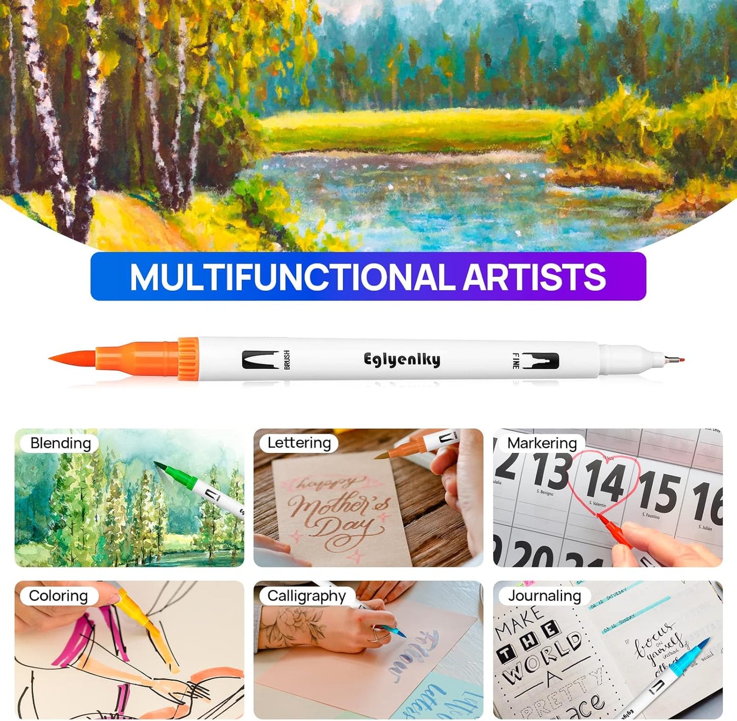 Colored Markers for Adult Coloring Book, Felt Tip Marker, Dual Tip Brush Pens with Brush and Fine Tip for Adult Teen Kid Drawing (36 Colors Set)