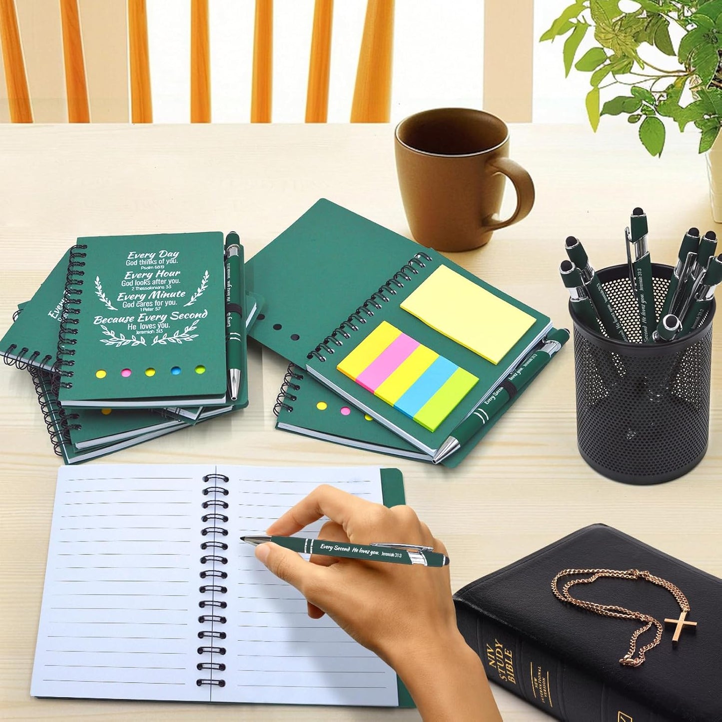60 Pcs Bulk Fathers Day Christian Gifts Prayer Journal for Woman - 30 Set Religious Notepad with Christian Pen - Bible Notebook - Church Gifts for Inspirational, Bible Study, Devotions ( Green )