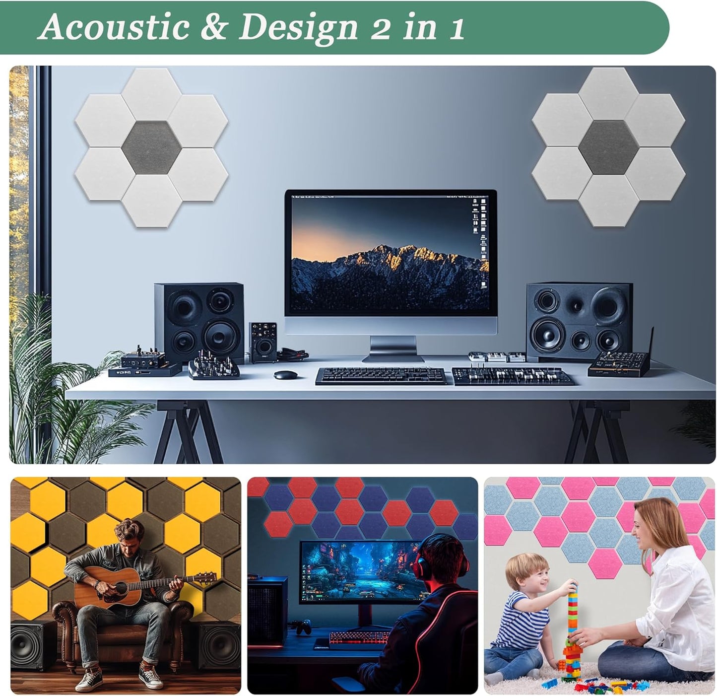 Hexagonal Acoustic Panels-18 Pack High-Density Sound Absorbing Panels 12"X10"X0.4" for Enhanced Noise Reduction, DIY Design, Idea for Studios, Offices, and Home Theaters(Viking Blue)