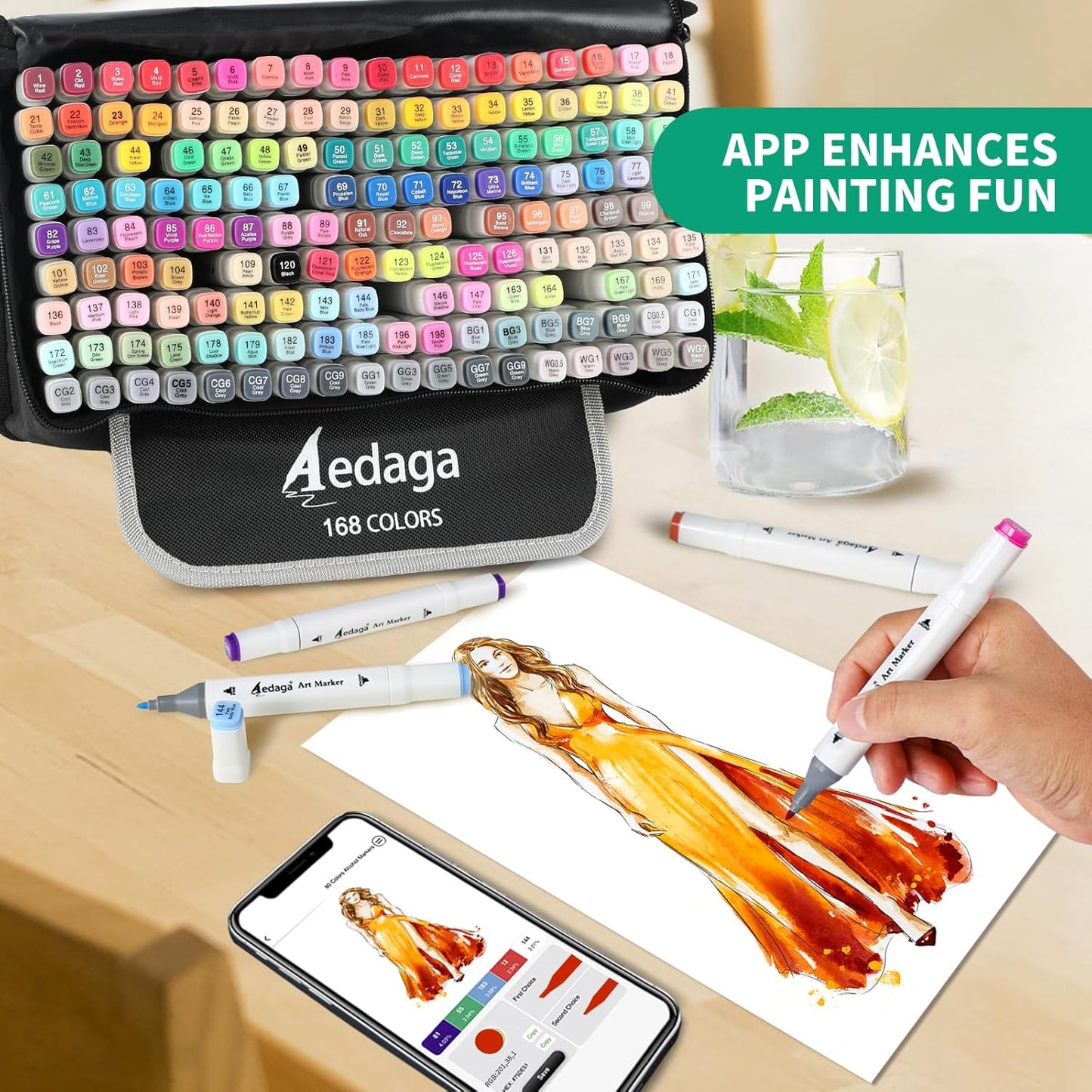 168 Colors Alcohol Markers with Free App, Dual Tip Art Markers with Kickstand Case for Artists Adults and Kids, Alcohol Based Marker for Coloring Painting Sketching and Drawing, Great Gift