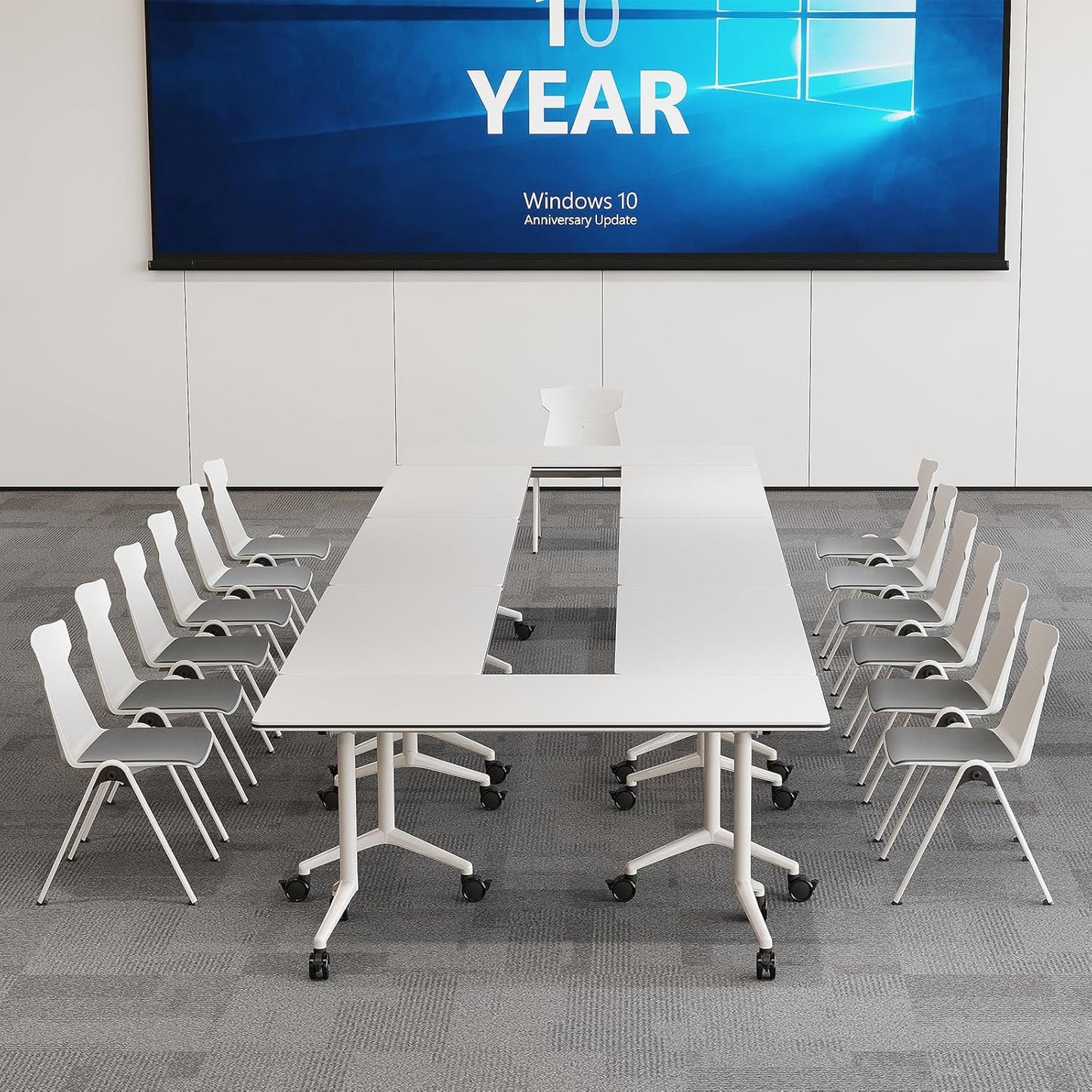 Folding Conference Room Tables 6 Pack, Foldable Modern Mobile Meeting Table Desk Training Table 6FT Large Rolling OfficeTable for Conference Training Classroom (2, 70.8" * 23.6" * 29.5")