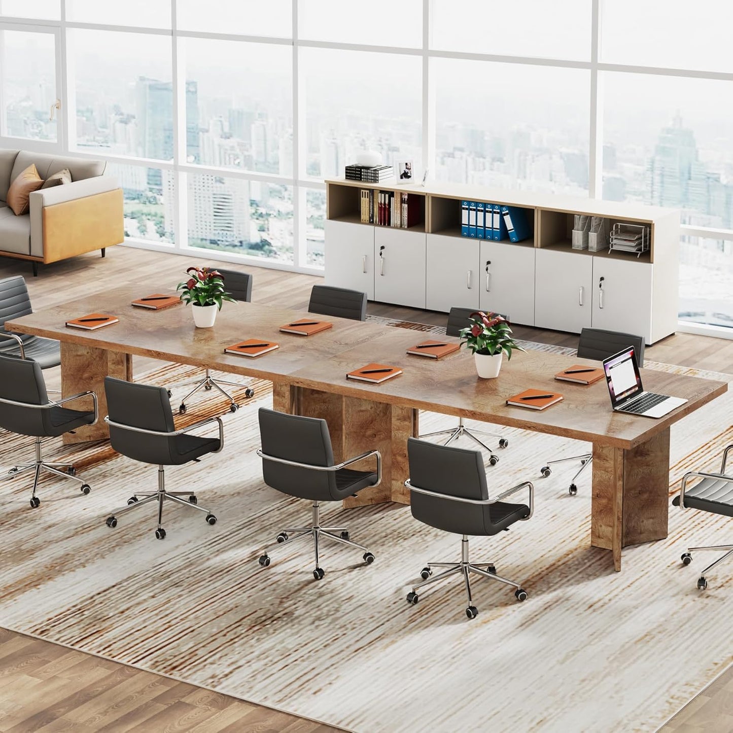 Tribesigns 63-inch Executive Desk, Vintage Home Office Computer Desk with Large Tabletop, Farmhouse Wood Writing Conference Table Workstation for Office, Study, Light Oak Brown