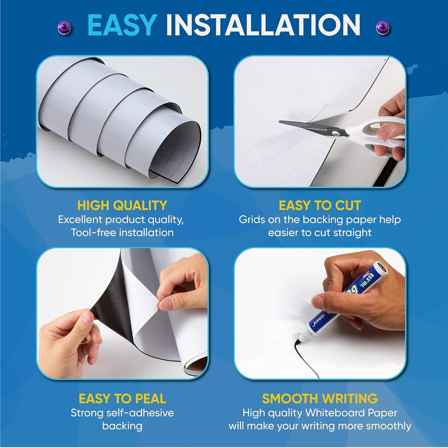 YOUNGJQ Whiteboard Sticker 40" x 18" Self Adhesive Magnetic Dry Erase Board for Wall, Peel and Stick White Board Wallpaper with Starter Kit for Office Home