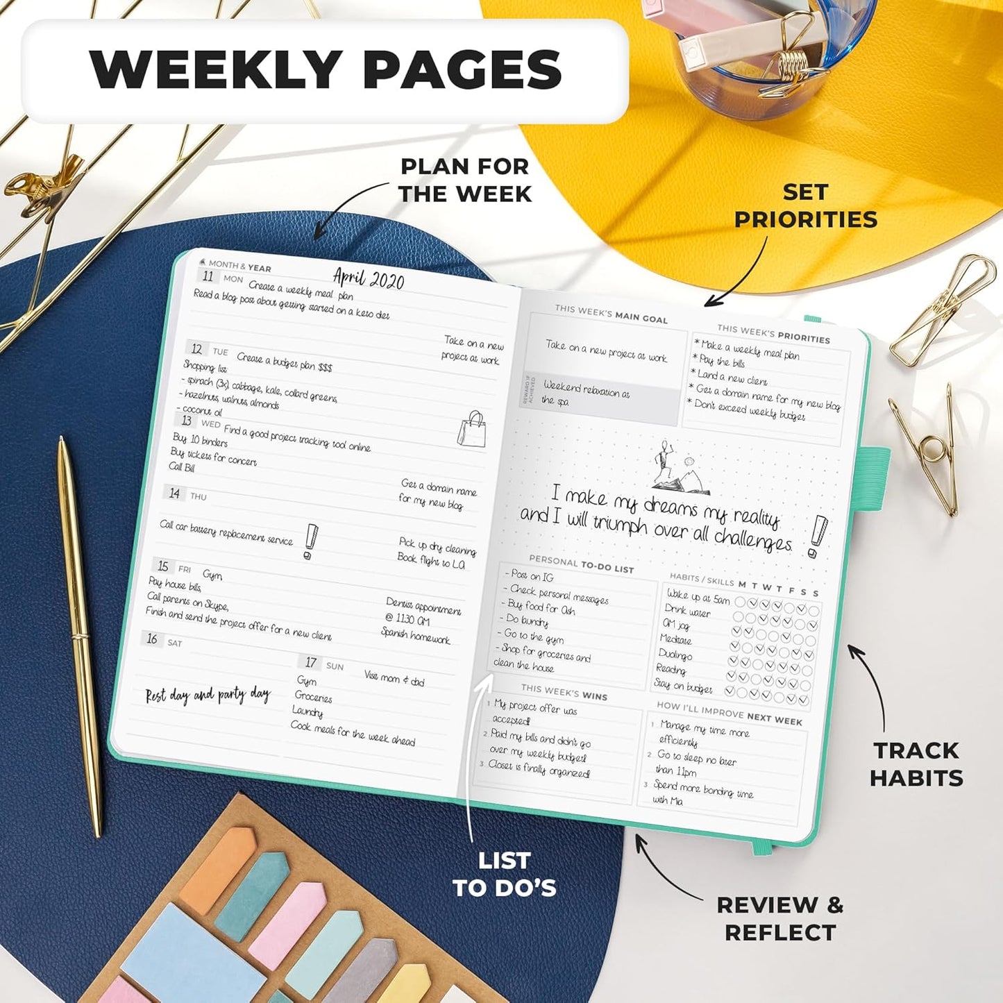 Clever Fox Planner Premium Edition – Undated Luxurious Weekly & Monthly Planner to Increase Productivity and Hit Your Goals – Organizer – Start Anytime, A5, Lasts 1 Year, Light Turquoise (Weekly)