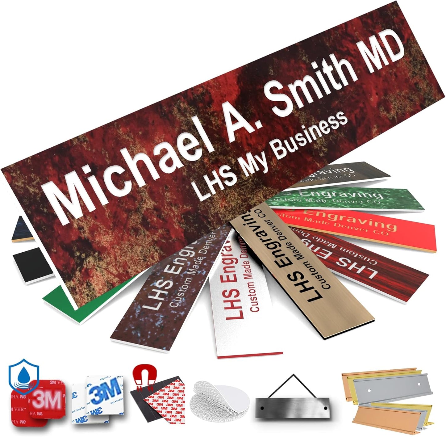 Engraved Door Signs for Office Personalized Rustico Granite Plastic Door Plaque White Letters - Made in USA 2x10 S2