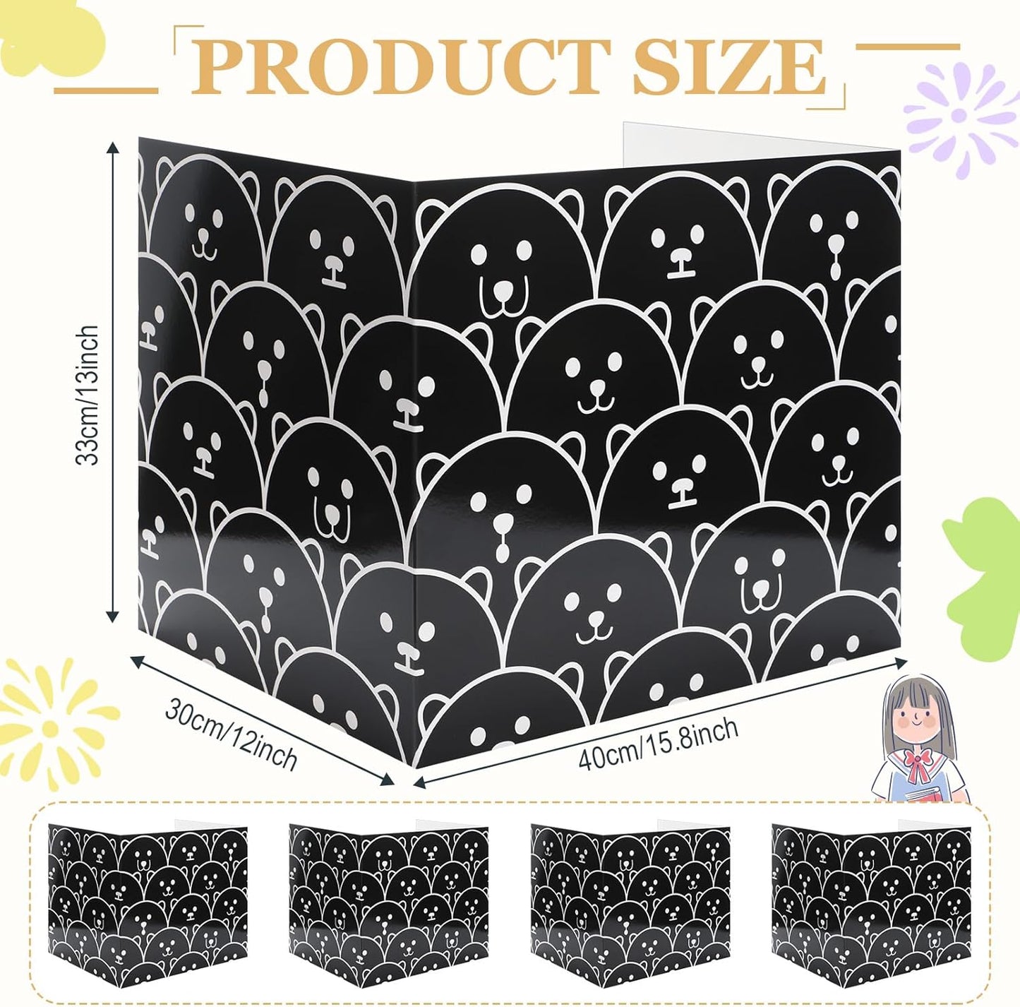 Crtiin 24 Pcs Privacy Boards Desk Privacy Folders Standard Privacy Board School Privacy Cardboard Board Desk Dividers for Student Desks Reduces Distractions Keep Eyes from Wandering (Black)
