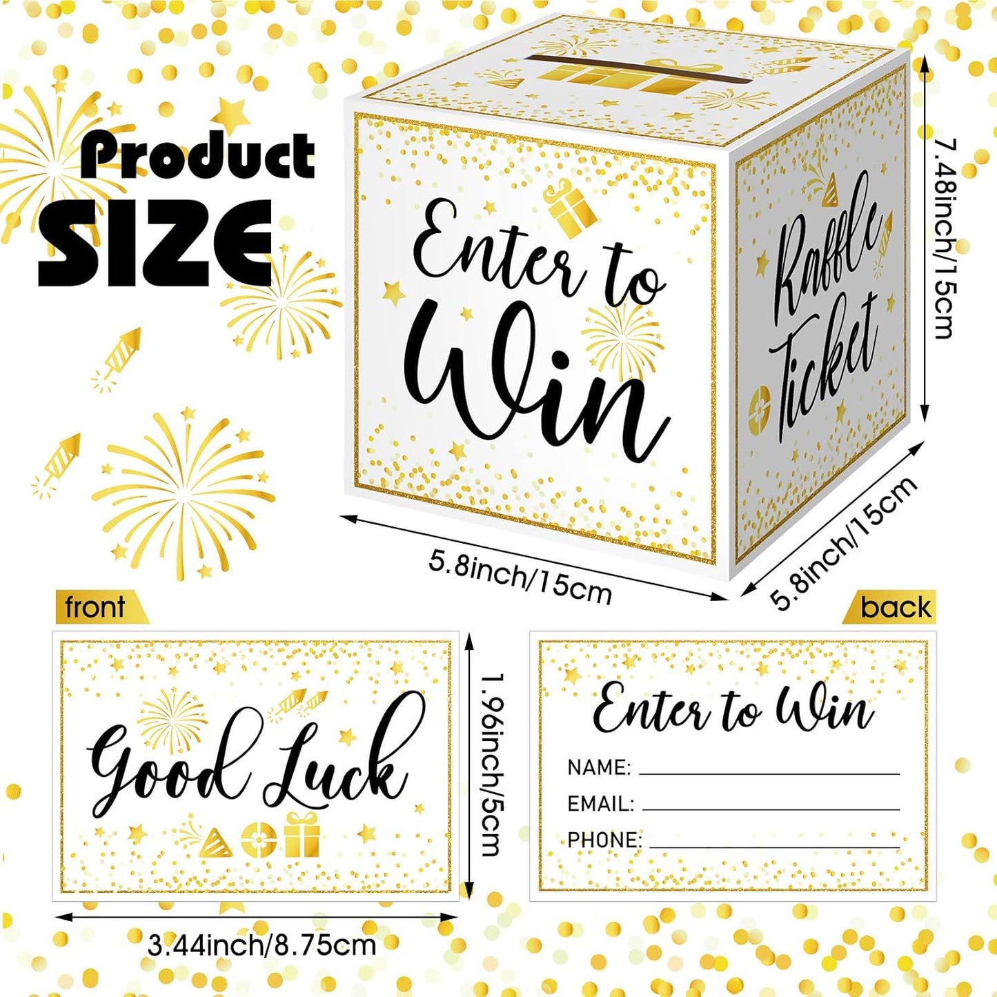 Colarr Raffle Box Gold Brass Donation Box Ballot Safe Suggestion with Raffle Tickets Cards Ballot with Slot Collection Voting Bowl Holder Gifts(2 Pack)