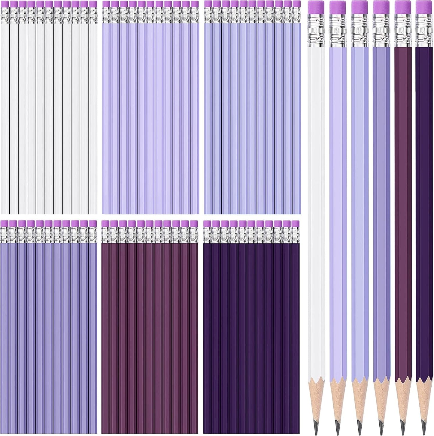 TecUnite 120 Pcs #2 HB Pencils with Eraser No 2 Unsharpened Wooden Hexagonal Pencils for Adults Gifts for School Exam art Learning Office Sketching(Purple Series)