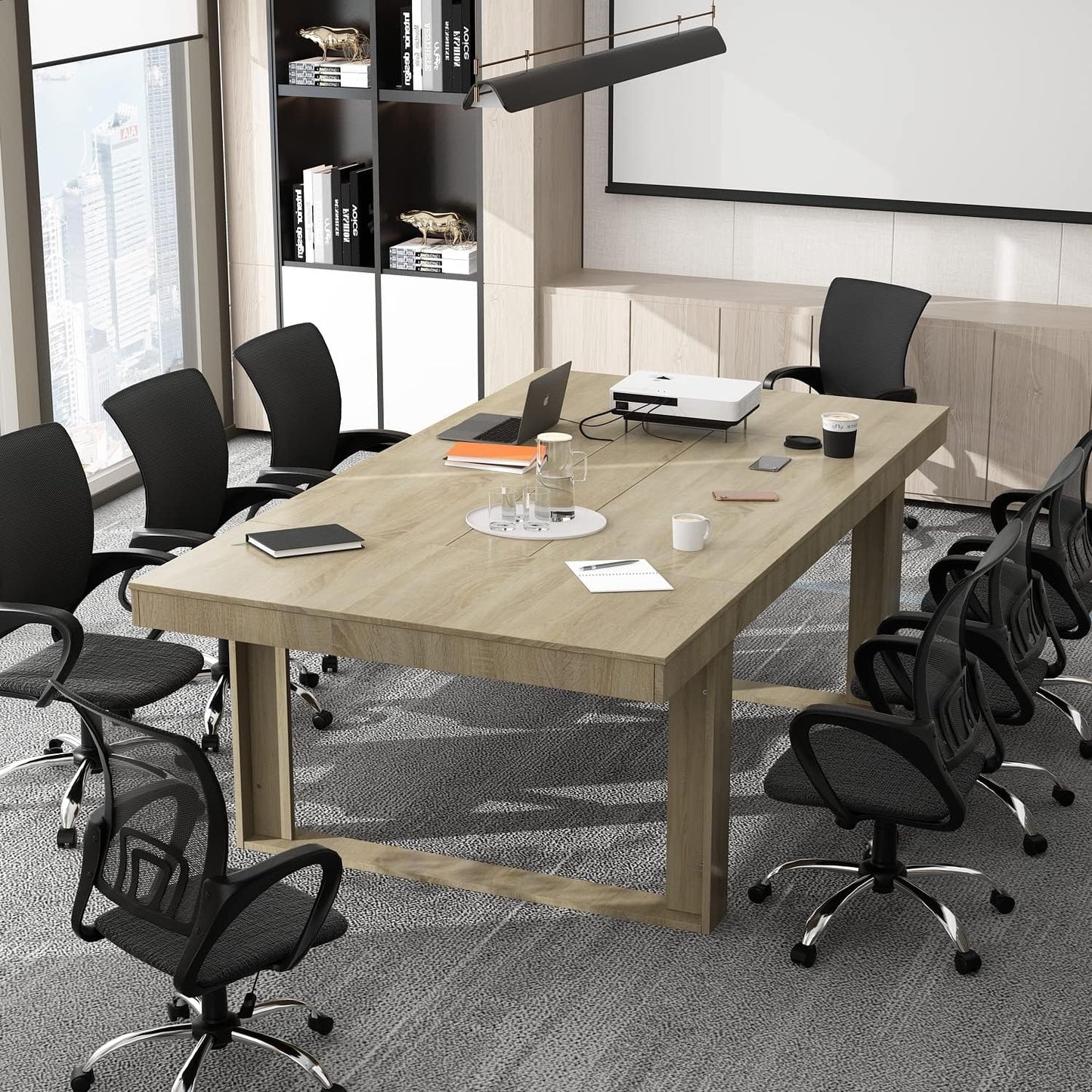ECACAD 7FT Conference Table for 6-8 People, Large Rectangular Meeting Table, Modern Seminar Table for Office Meeting Conference Room, Brown (86.6”L x 47.2”W x 29.4”H)