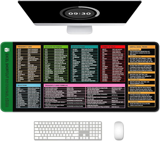 Auhoahsil Large Mouse Pad, XL Gaming Mousepad, Desk Mat for Desktop, Thick Rubber, Big & Long Size, Stitched Edges, Full Desk Pad for Laptop & Computer, Extended 31.5 x 11.8 in, Excel Shortcut