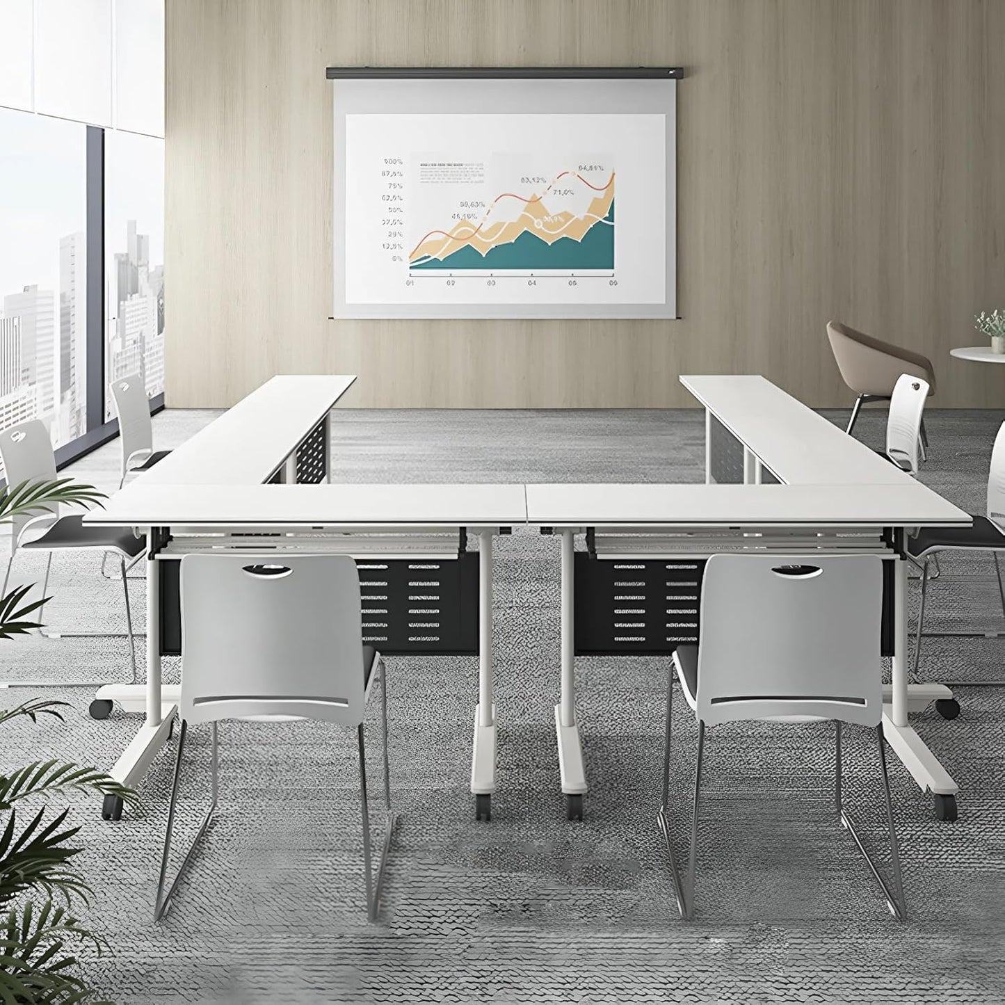 6Pack Conference Room Table, Folding Conference Table for Office Classroom, Mobile Training Tables with Casters Silent Wheels, Large Rectangular Convertible Modular Seminar Tables (L70.9in)