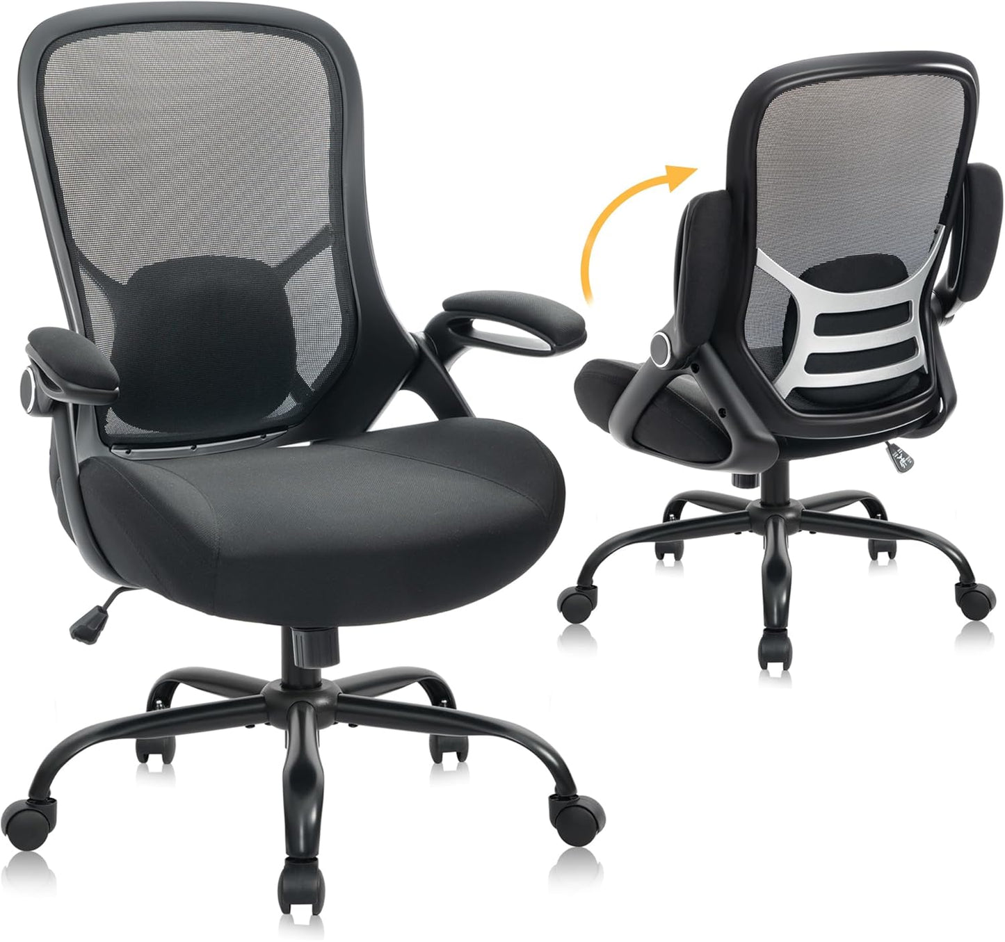 HYLONE Big and Tall 400lbs Heavy Duty Office Chair, 5" Thickened Seat Ergonomic Desk Chair with Adjustable Armrests, Home Office Computer Chairs for Long Hours Mesh Executive Chair(Black)