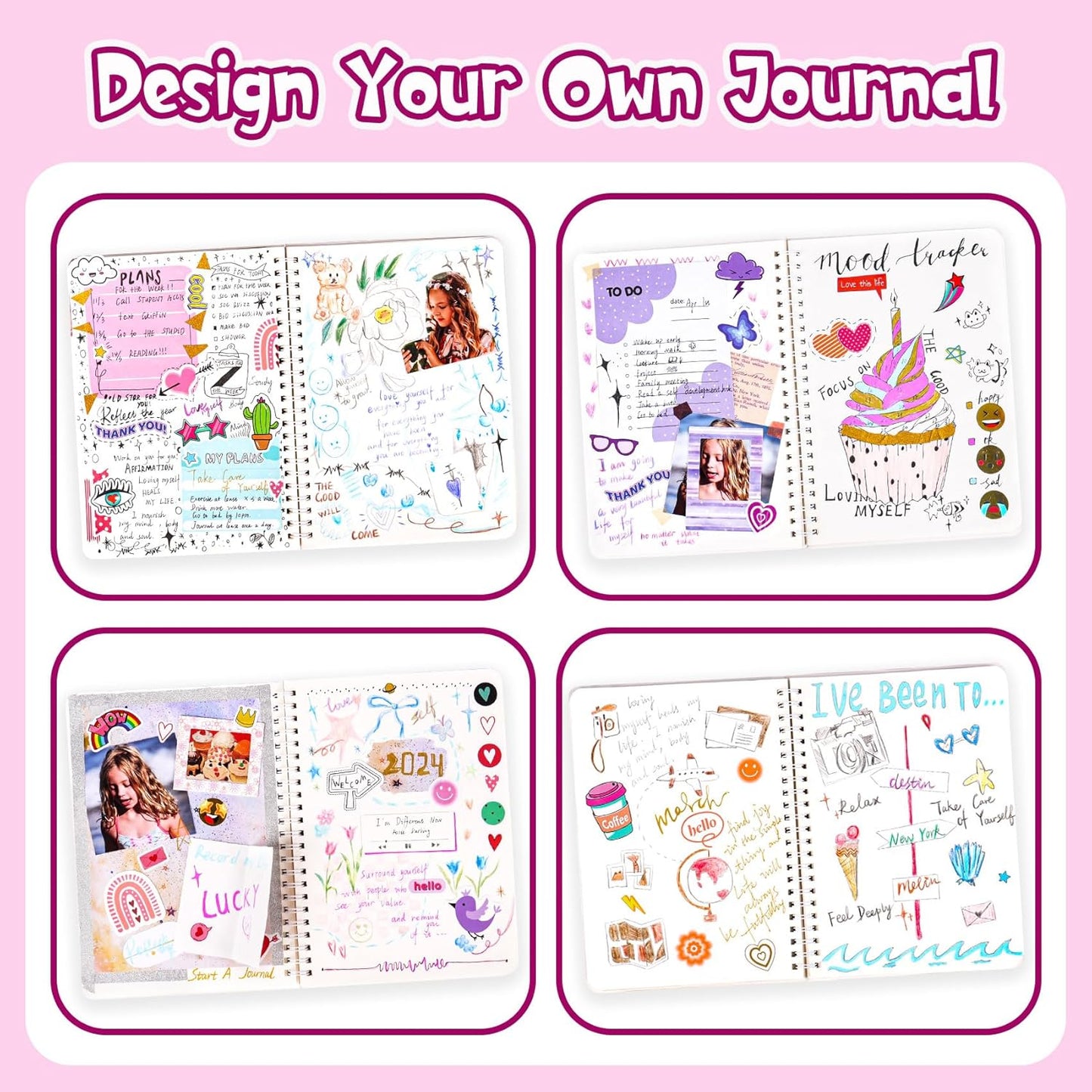 VERTOY DIY Journal Kit for Girls - Journaling Toys Set for Teen Kids, Art Crafts Scrapbook Diary Supplies Set, Ideal Gifts for 8 9 10 11 12 13 14 Year Old Teens