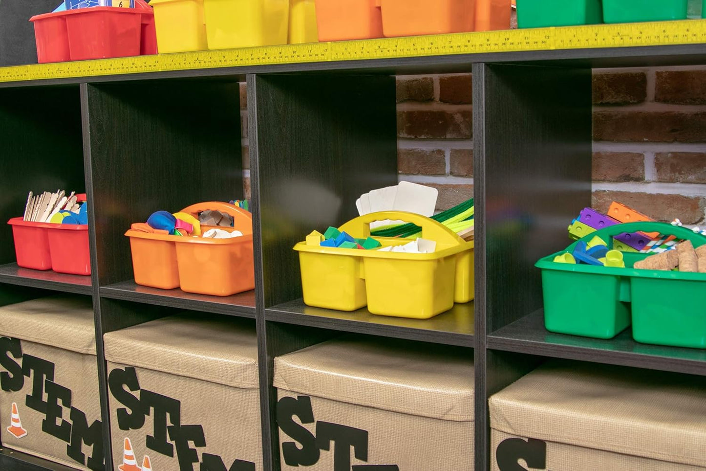Teacher Created Resources Green Portable Plastic Storage Caddy 6-Pack for Classrooms, Kids Room, and Office Organization, 3 Compartment