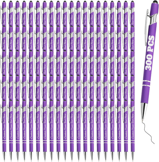 Personalized Pens Bulk 300 with Name Custom Engraving Ballpoint Pens with Stylus Tip Customized Smooth Writing Pens Personalized Gifts for Anniversary Birthday or Graduation(Purlpe,Black Ink)