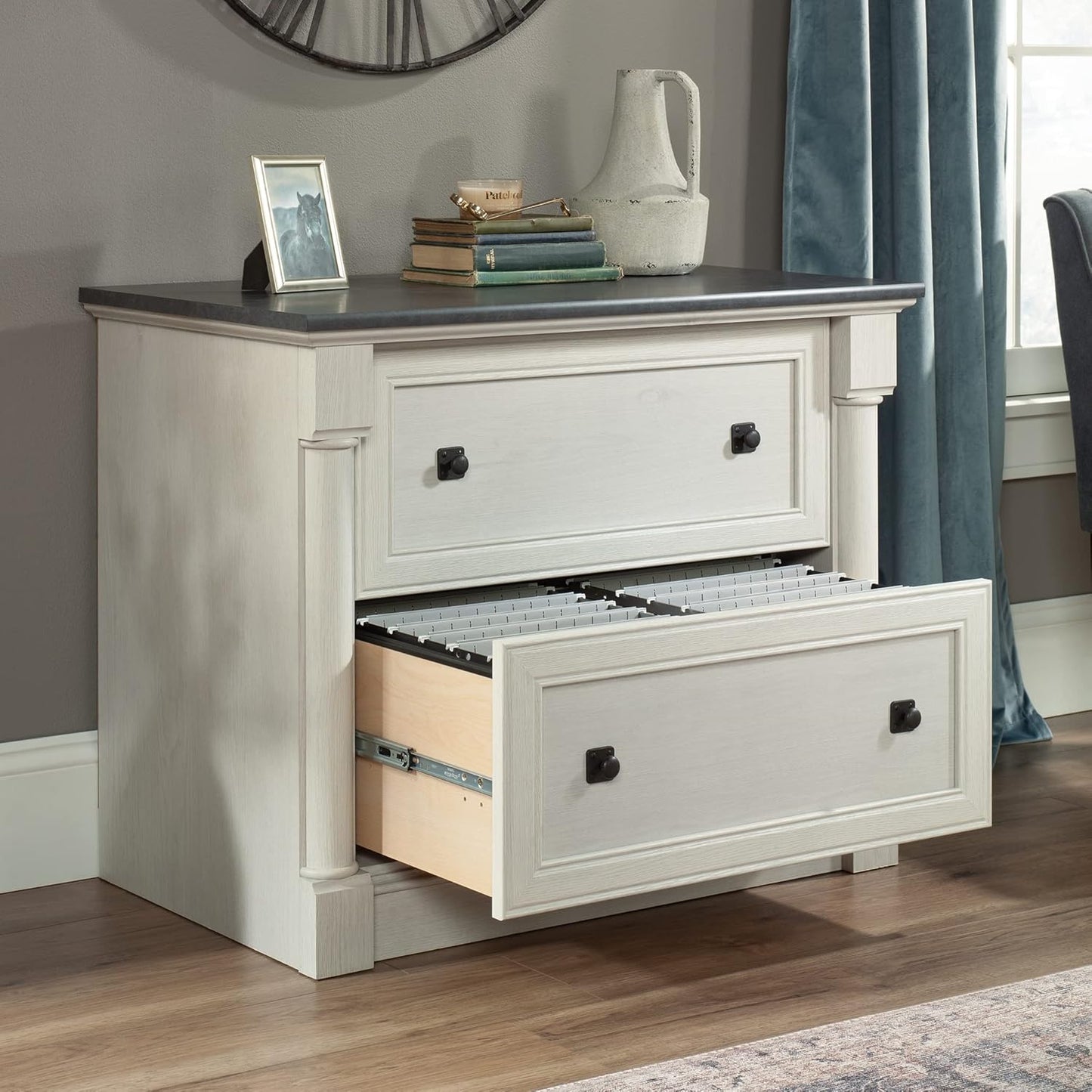 Sauder Palladia 2 Drawer File Cabinet, Lateral Filing Cabinets for Home Office, Hanging File Folders Organizer, Interlocking Drawers, in Glacier Oak Finish