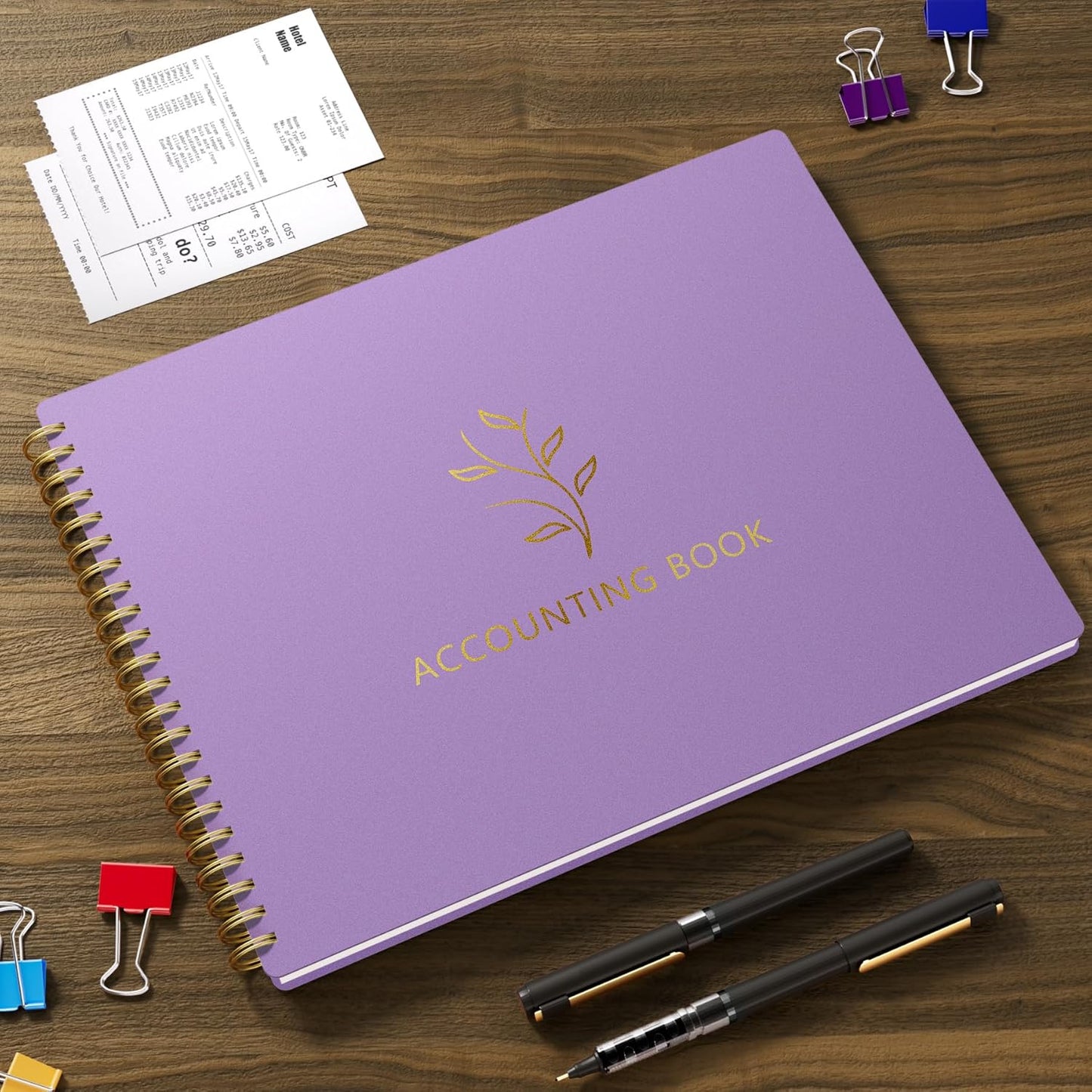 Accounting Ledger Book for Small Business Bookkeeping & Personal Use, Horizontal Expense Tracker Notebook for Family Budget, Bookkeeping Record Book Money Expense & Income Log Journal, Purple