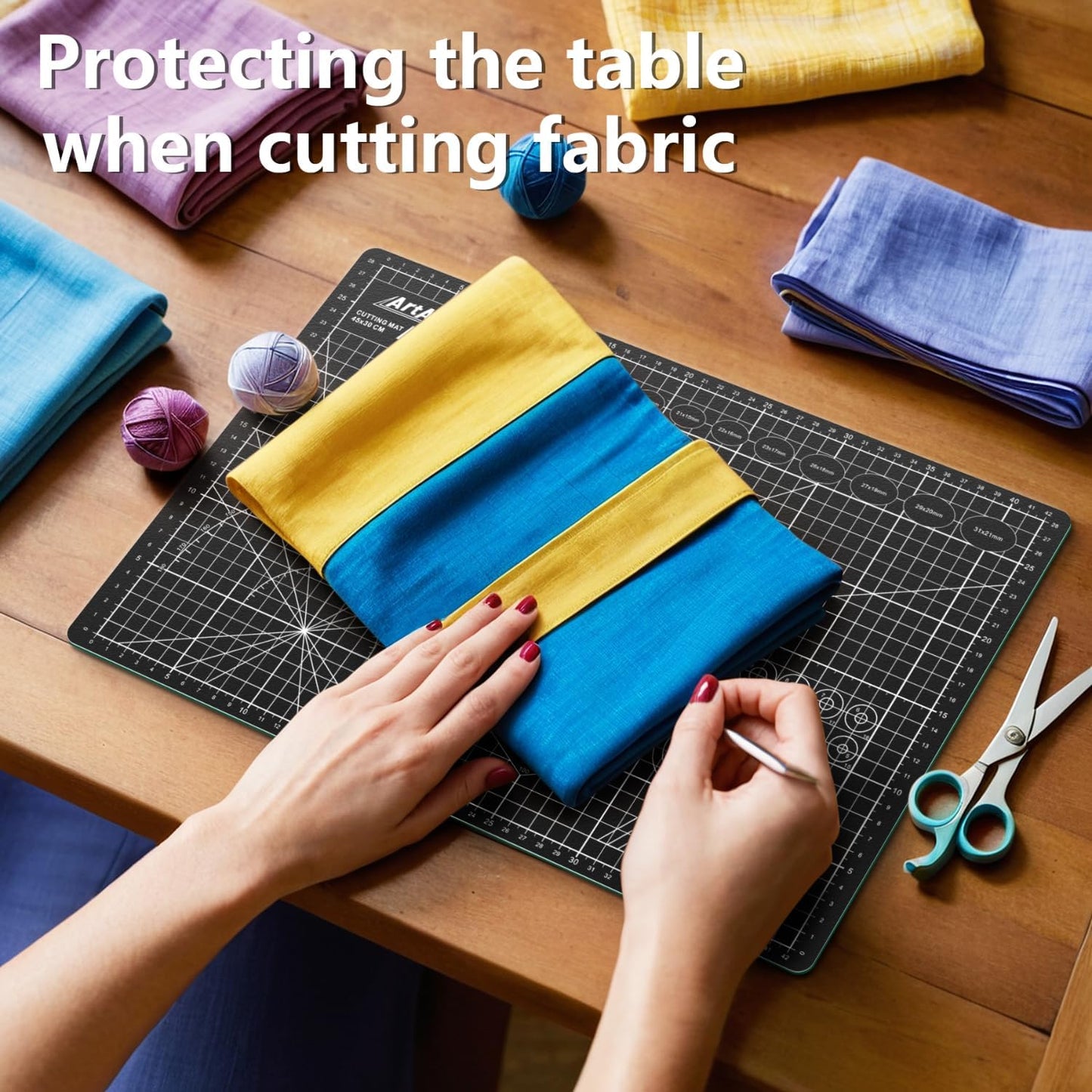 ArtAt Self Healing Cutting Mat: 12inch x 18inch Double Sided 5-Ply Fabric Cutting Mat for Sewing, Quilting & Arts & Crafts - Gridded Rotary Cutting Board Mat in Green/Black.