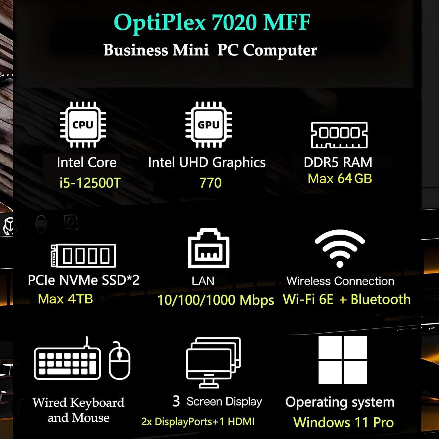Dell Mini PC Computer, OptiPlex 7020 Micro Desktop pc for Bussiness & Home, Intel 6-Core i5-12500T (Beat i7-11700T), 16GB DDR5 RAM, 512GB PCIe SSD, WiFi 6E, HDMI + 2 DisplayPorts, Windows 11 Pro