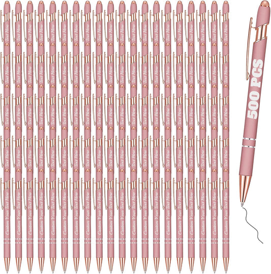 Personalized Pens Bulk 500 with Name Custom Engraving Ballpoint Pens with Stylus Tip Customized Smooth Writing Pens Personalized Gifts for Anniversary Birthday or Graduation(Gold Rose,Black Ink)