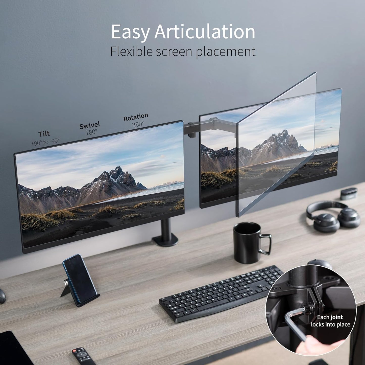 VIVO Dual Monitor Desk Mount, Heavy Duty Fully Adjustable Stand, Fits 2 LCD LED Screens up to 32 inches and 22 lbs Each, Black, STAND-V032