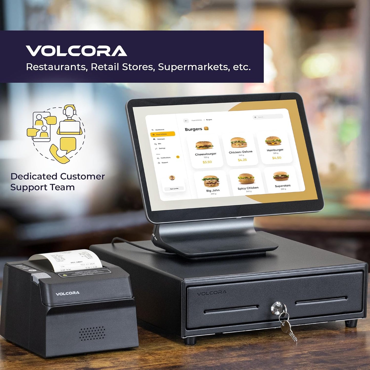 Volcora 13" Electronic Cash Register Drawer for Point of Sale (POS) System with 4 Bill 5 Coin Cash Tray, Removable Coin Compartment, 24V, RJ11/RJ12 Key-Lock, Media Slot, Black - for Small Businesses