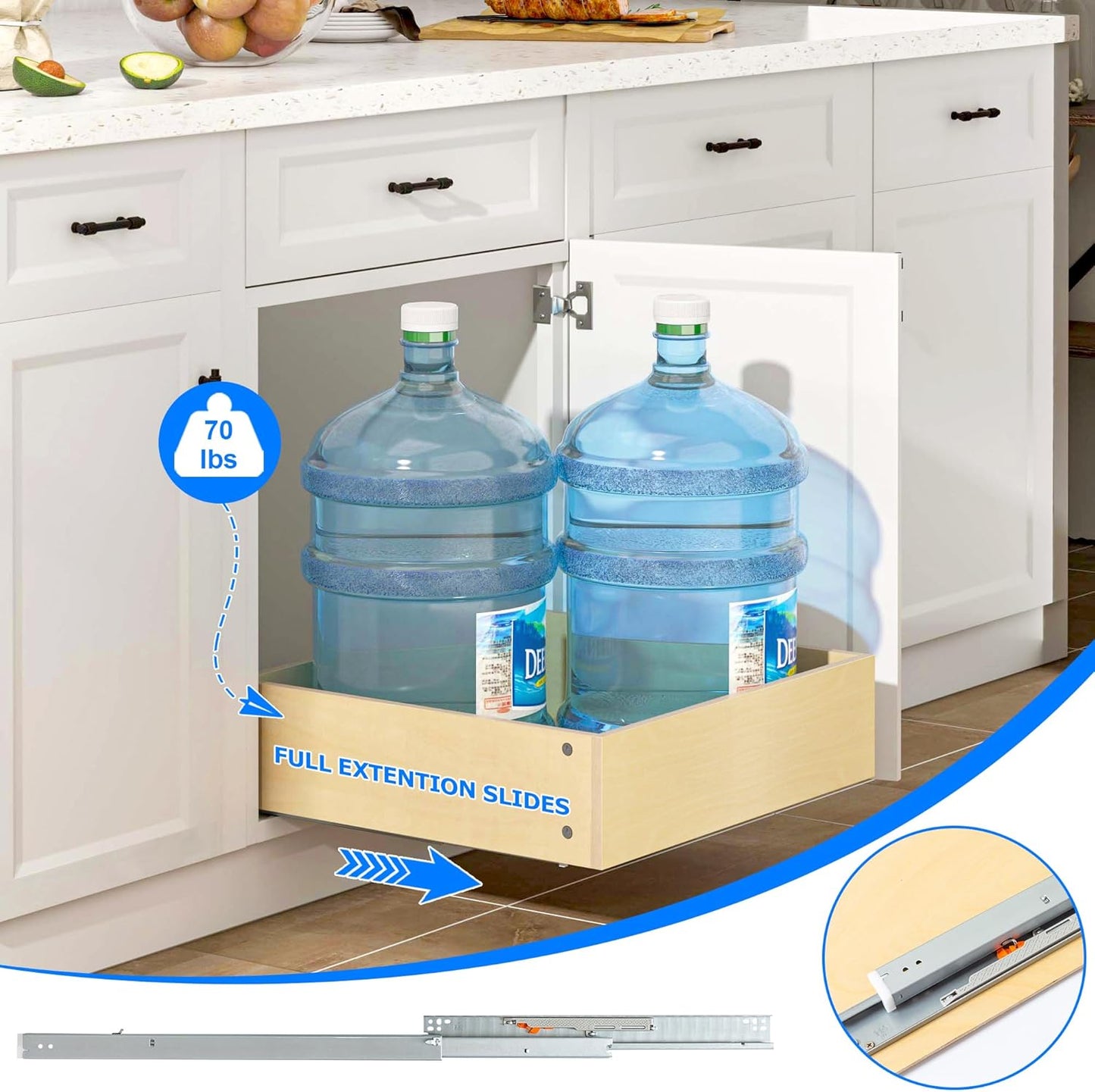 WelFurGeer Soft Close Pull Out Drawers for Cabinets, 26" W x 22" D Pull Out Cabinet Organizer, Cabinet Roll Out Drawers, Heavy-Duty Pull-Out Cabinets Drawer for Home & Kitchen Organization