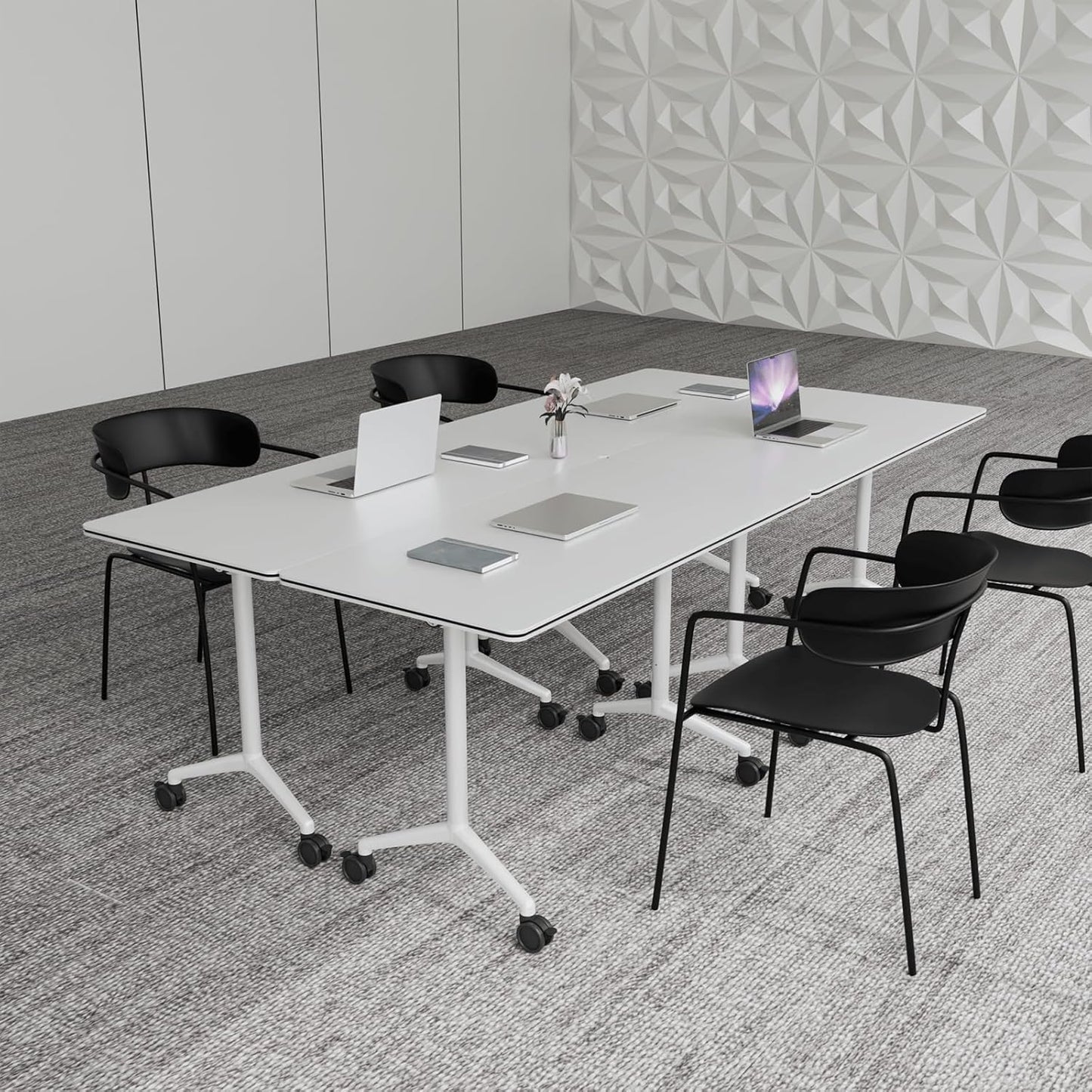 Conference Table,Folding Conference Room Tables Portable Rolling Conference Training Table with Silent Wheels,Mobile Meetings Flip Top Tables for Offices Classrooms Meeting Room (6Pack 47.2in)