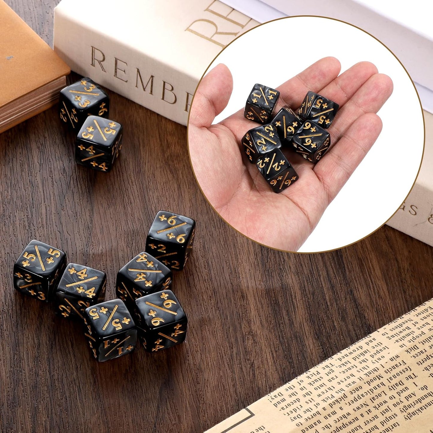 Token Dice Counter, 24 Pcs 1/+1 MTG Counter Dice D6 Plus and Minus Black Dices Kit Acrylic Board Game MTG Accessories for M-TG CCG Card Gaming