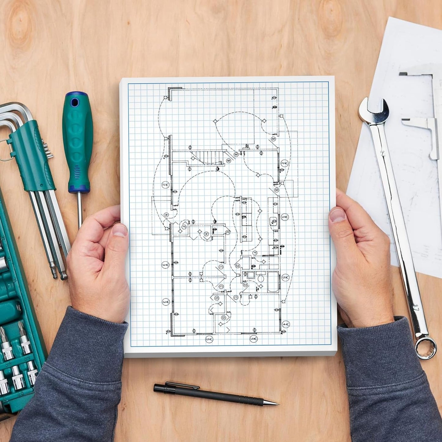 Graph Paper Pad for Blueprint Drawings, Drafting, Engineering Drawing, and Planning - Graph Paper 8.5x11 Blueprint Quadrille Grid Paper Pads with Blue Lines, High Brightness 50 Sheets (5-Pack)