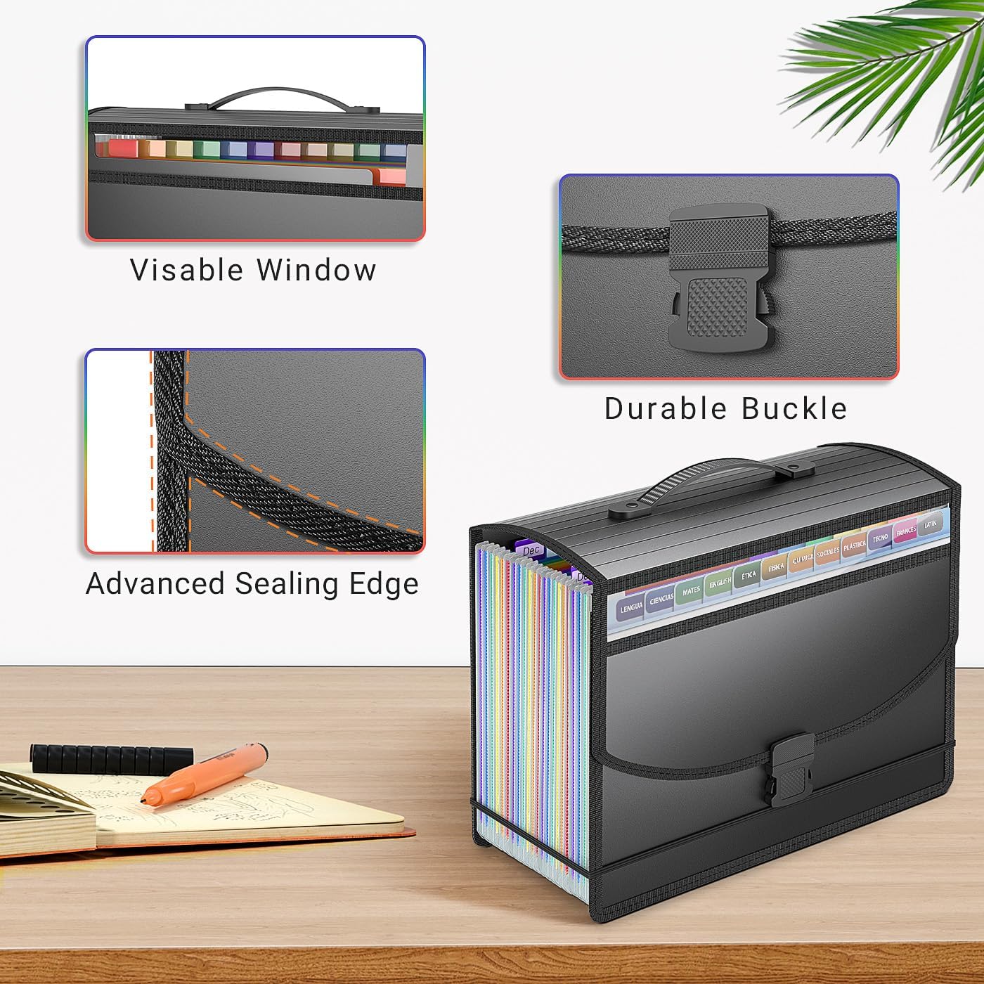 25 Pockets Expanding File Folder Accordion File Organizer with Handle,Fun Storage Portable Document Organizer File Box Filing Organizer for Home School Office Traveling, A4 and Letter Size