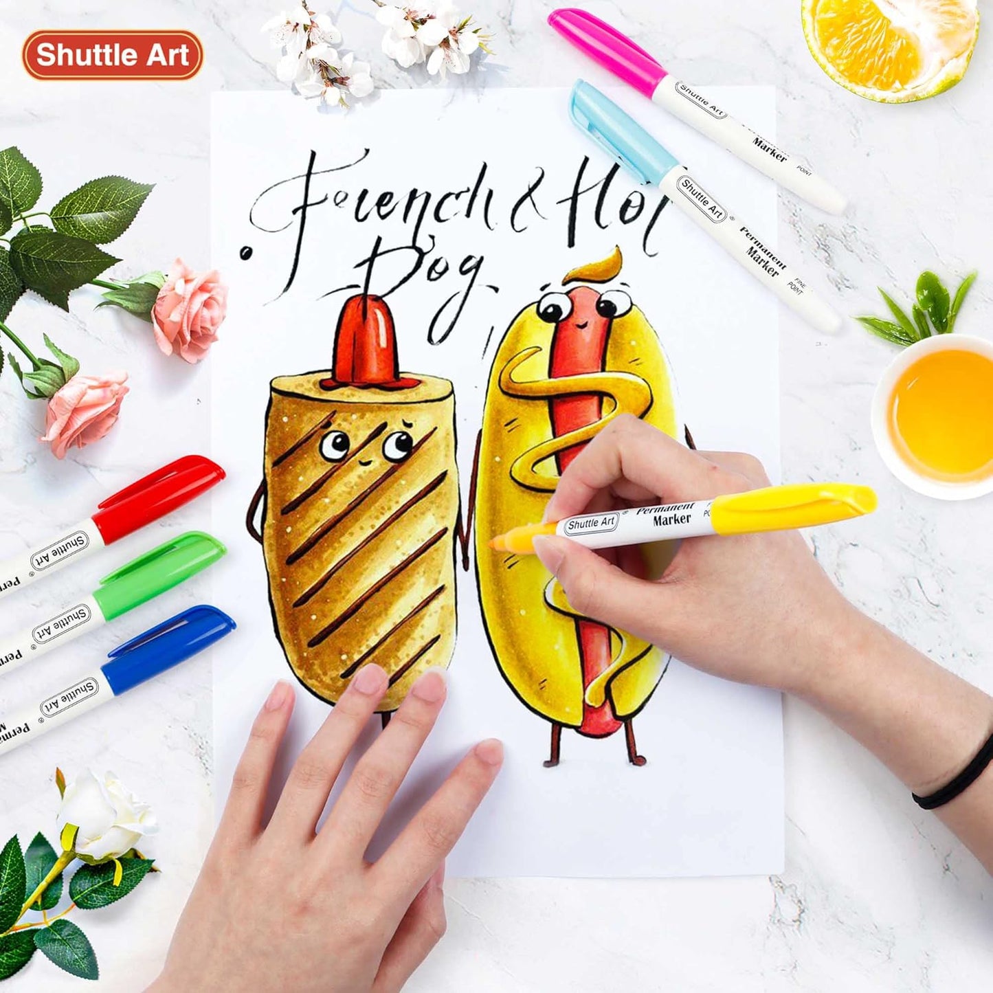 Shuttle Art 48 Colors Permanent Markers, Fine Point, Assorted Colors, Works on Plastic,Wood,Stone,Metal and Glass for Doodling, Coloring, Marking