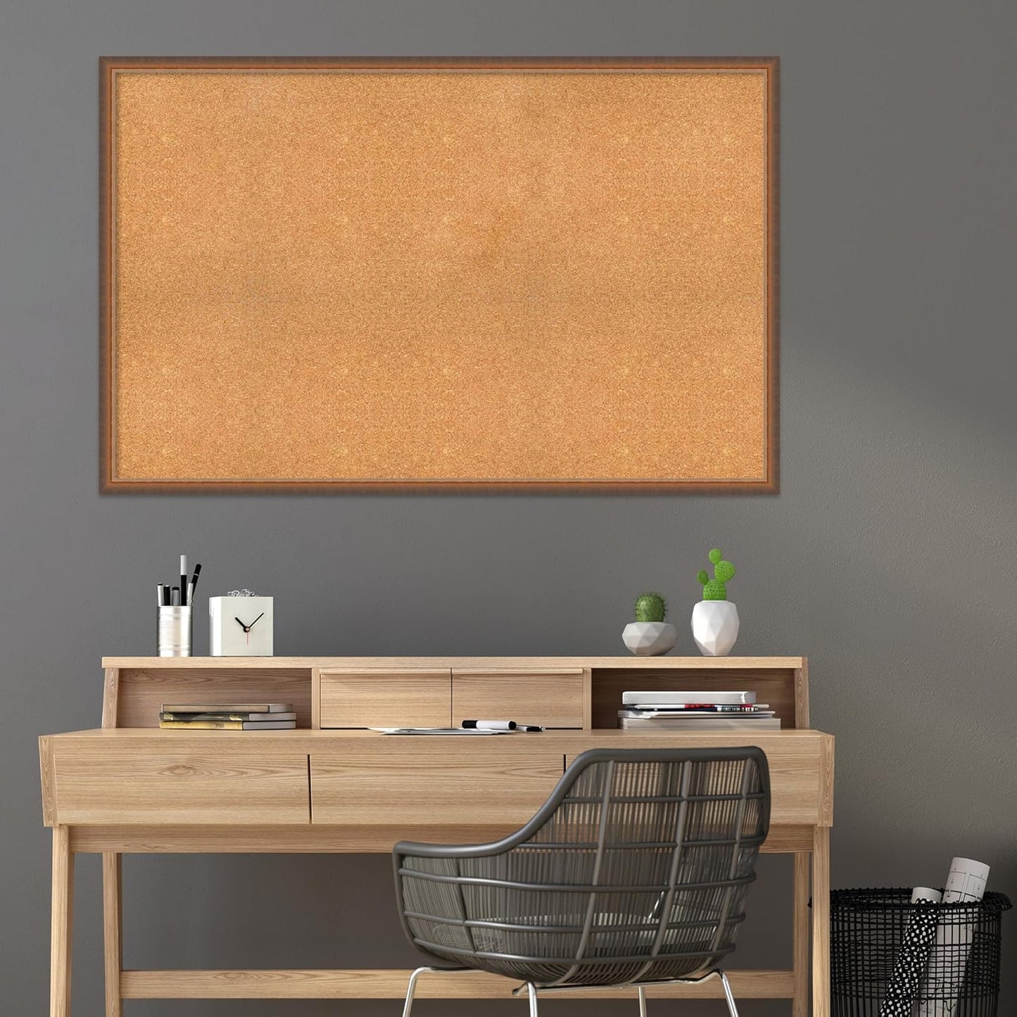 Amanti Art Natural Cork Board for Wall, 36x56 Vision Board with Bronze Frame, Oversize Corkboard Office Decor for Home Organization, Modern Corkboard Pinboard to Display Items for Home Organization