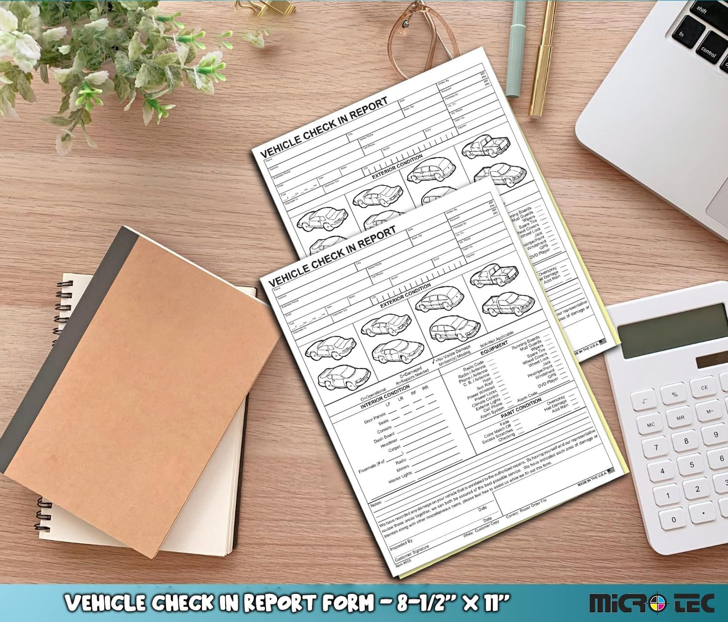 Vehicle Check-In Form Pad – 8.5" x 11" 2-Part Carbonless Auto Condition Report – White & Canary Copies – Service Intake Sheet for Car Dealerships, Repair Shops & Mechanics – Pack of 200