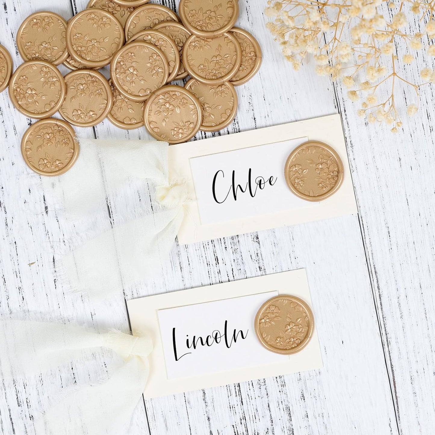 UNIQOOO Wax Seal Stickers - 3D Begonia Wedding Invitation Envelope Botanical Seal Stickers, 50 Pcs Self- Adhesive Light Gold Stickers, Perfect for Invitation, Christmas, Gift Wrapping, Party